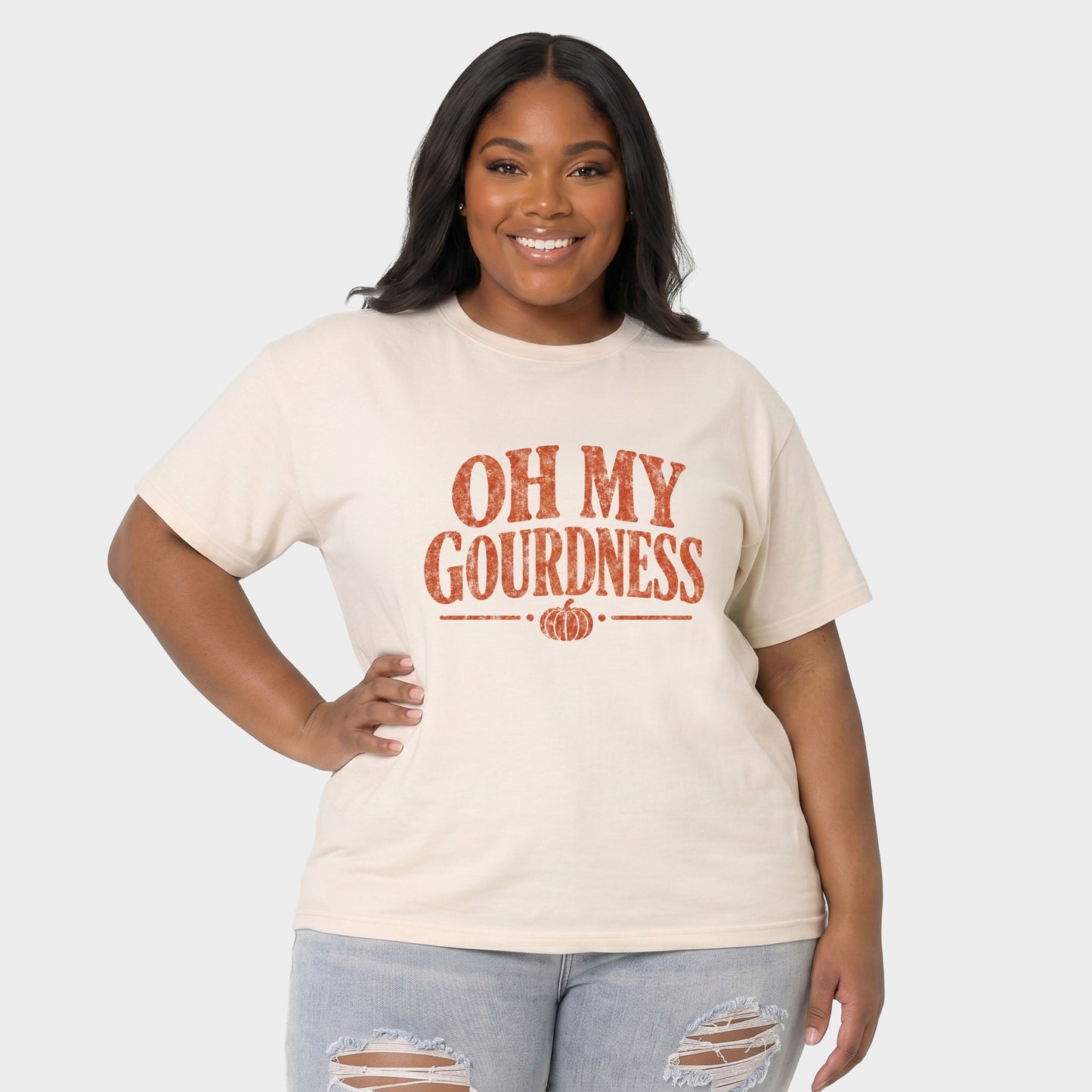 Oh My Gourdness Distressed - Women's Plus Sized Garment Dyed Graphic T-Shirt