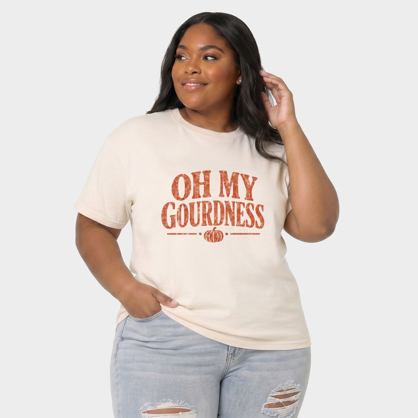 Oh My Gourdness Distressed - Women's Plus Sized Garment Dyed Graphic T-Shirt
