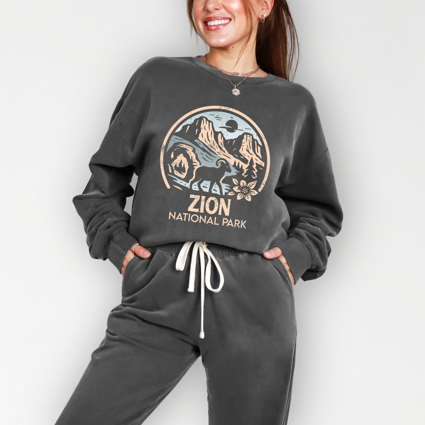 Zion National Park Two-Toned Circle - Women's Lightweight Garment Dyed Sweatshirt