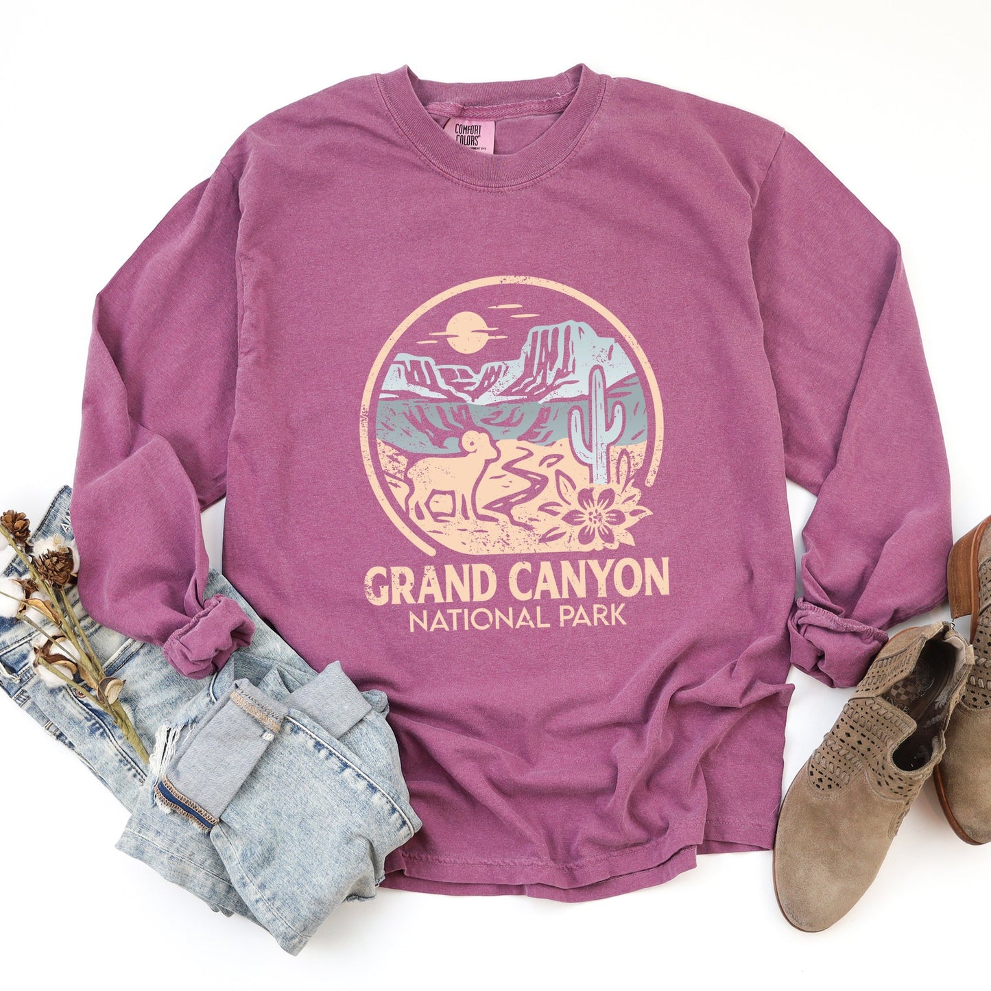 Grand Canyon National Park Two-Toned Circle - Women's Garment Dyed Long Sleeve Graphic T-Shirt