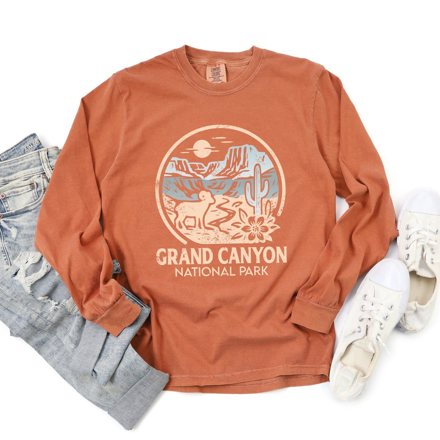 Grand Canyon National Park Two-Toned Circle - Women's Garment Dyed Long Sleeve Graphic T-Shirt