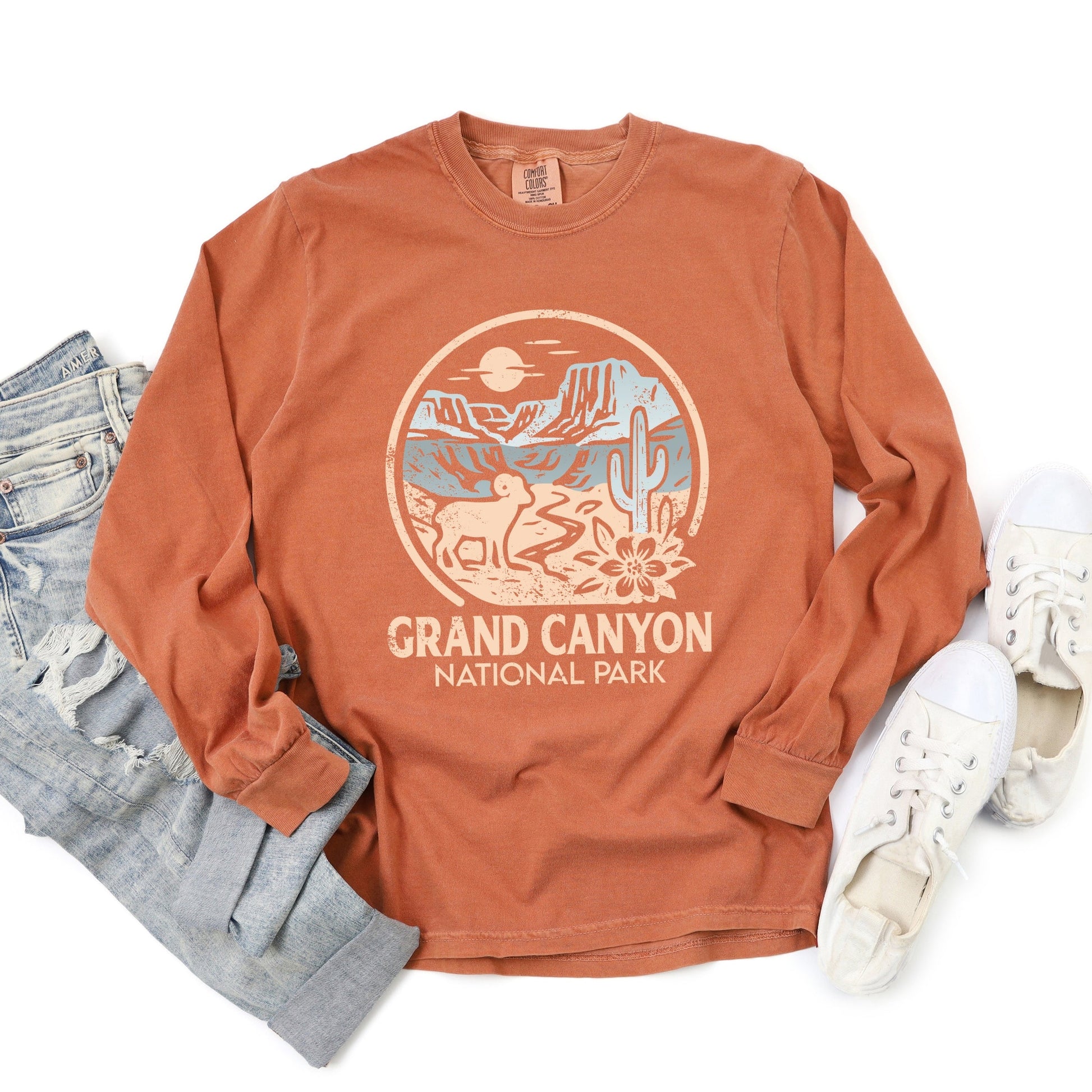 Grand Canyon National Park Two-Toned Circle - Women's Garment Dyed Long Sleeve Graphic T-Shirt