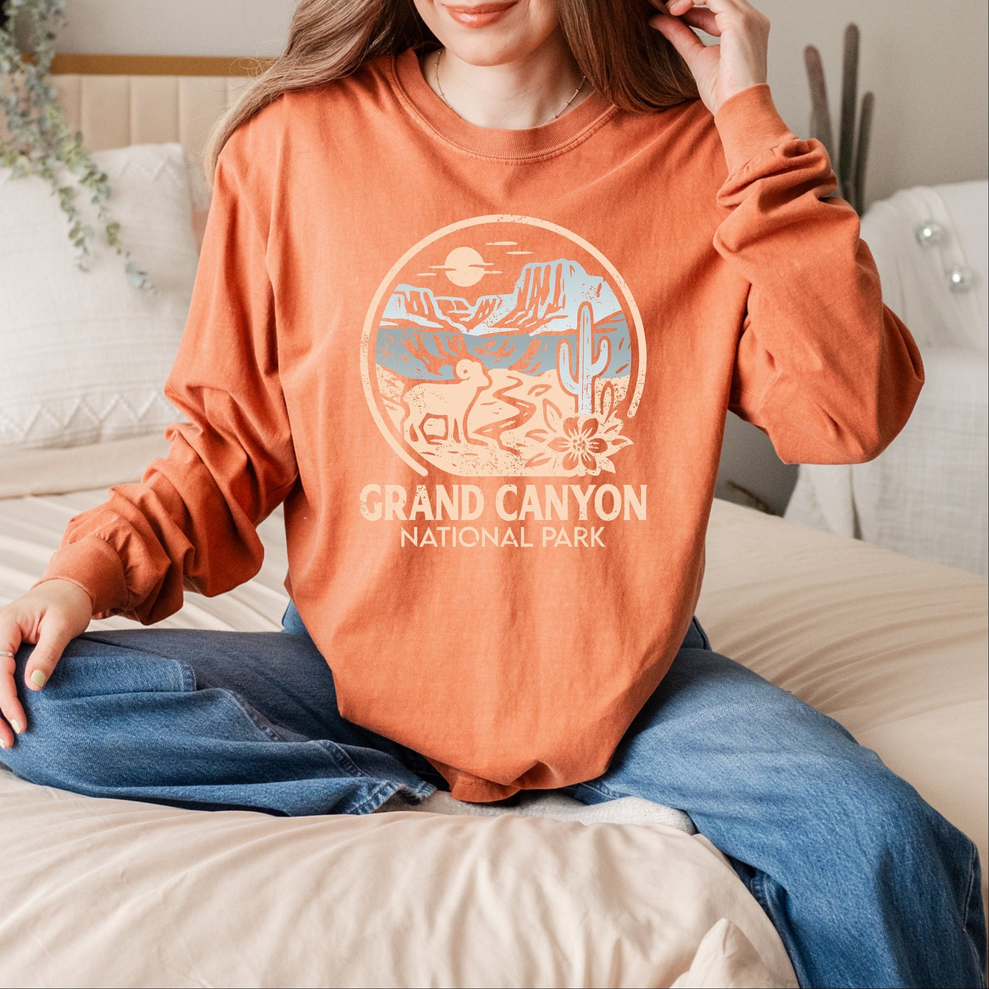 Grand Canyon National Park Two-Toned Circle - Women's Garment Dyed Long Sleeve Graphic T-Shirt