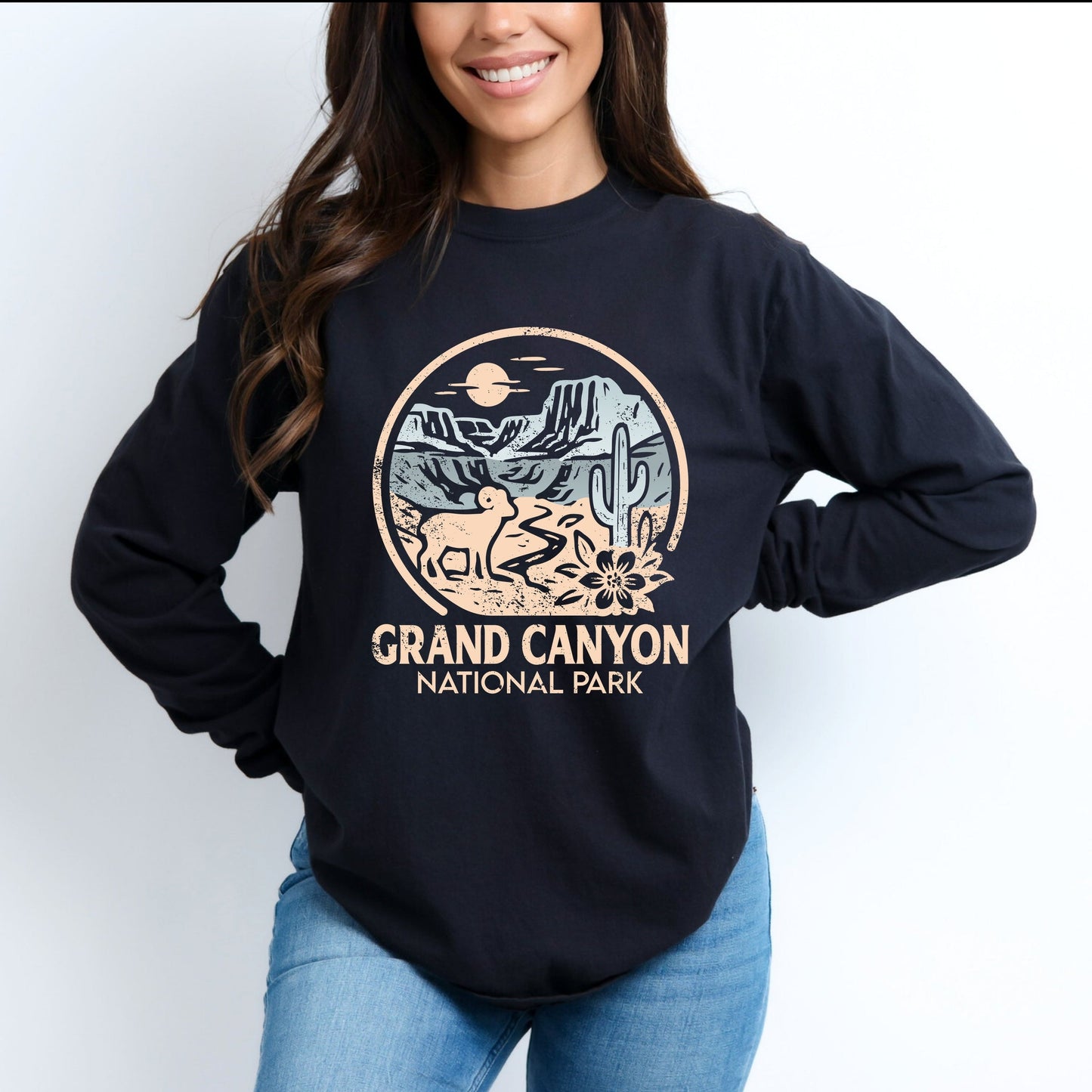 Grand Canyon National Park Two-Toned Circle - Women's Garment Dyed Long Sleeve Graphic T-Shirt