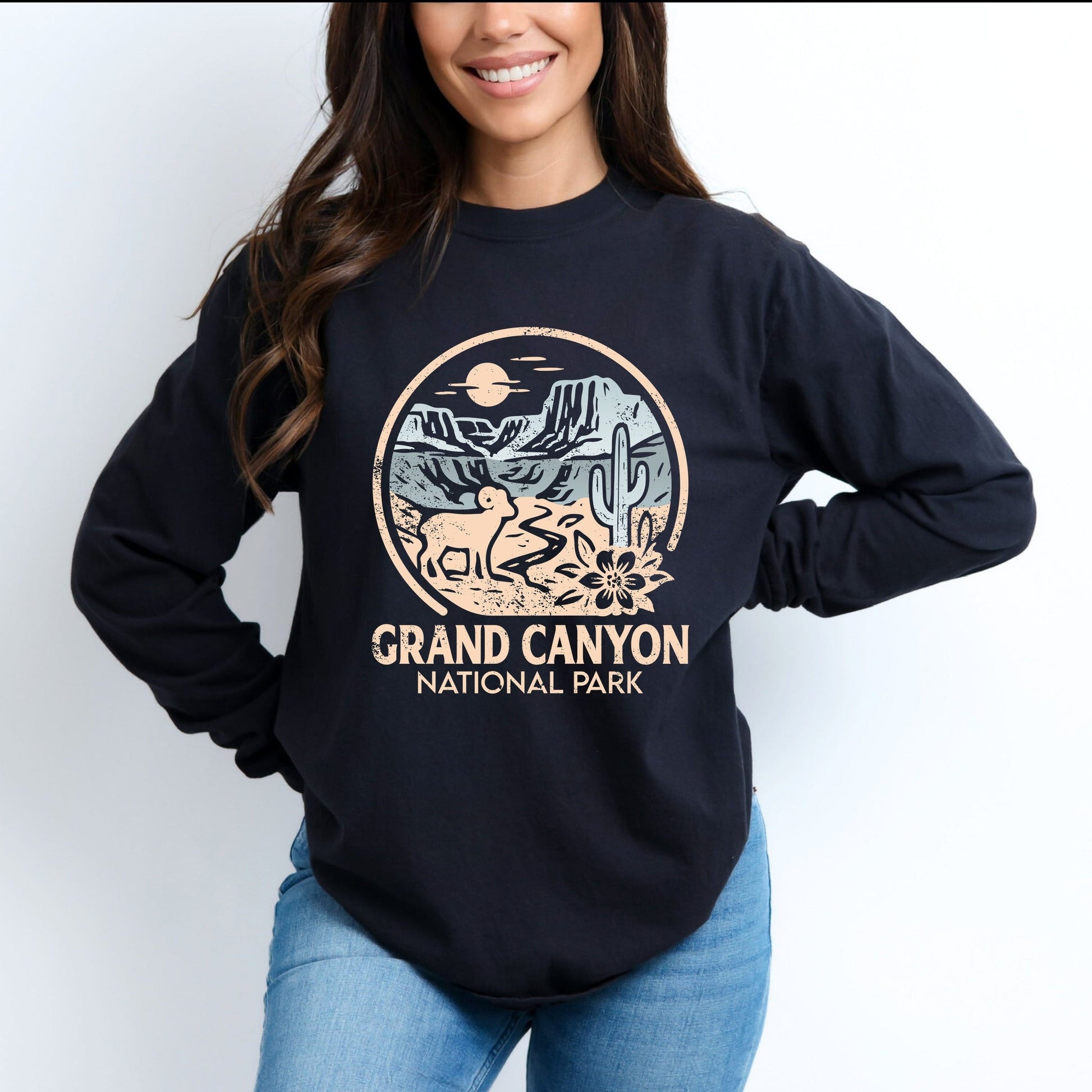 Grand Canyon National Park Two-Toned Circle - Women's Garment Dyed Long Sleeve Graphic T-Shirt