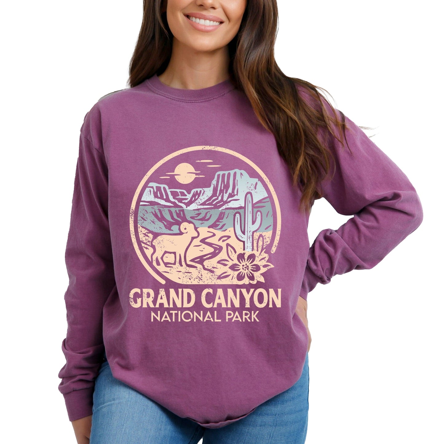 Grand Canyon National Park Two-Toned Circle - Women's Garment Dyed Long Sleeve Graphic T-Shirt