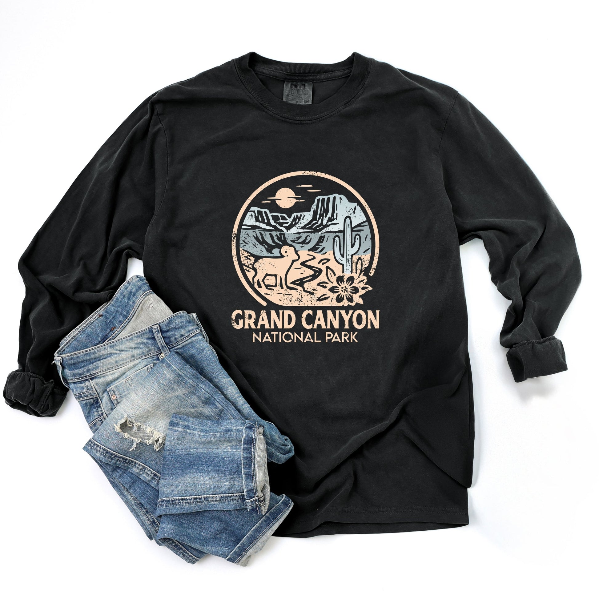 Grand Canyon National Park Two-Toned Circle - Women's Garment Dyed Long Sleeve Graphic T-Shirt