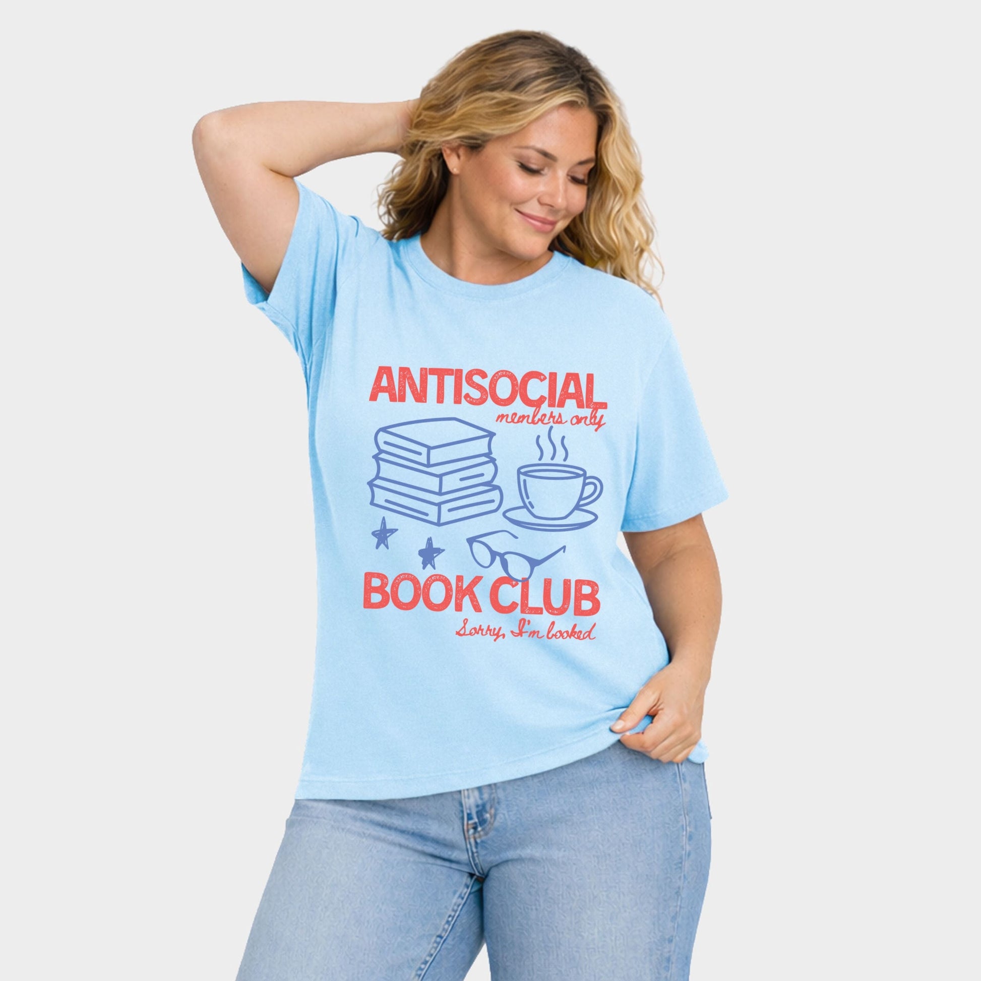 Antisocial Book Club Outline - Women's Plus Sized Garment Dyed Graphic T-Shirt