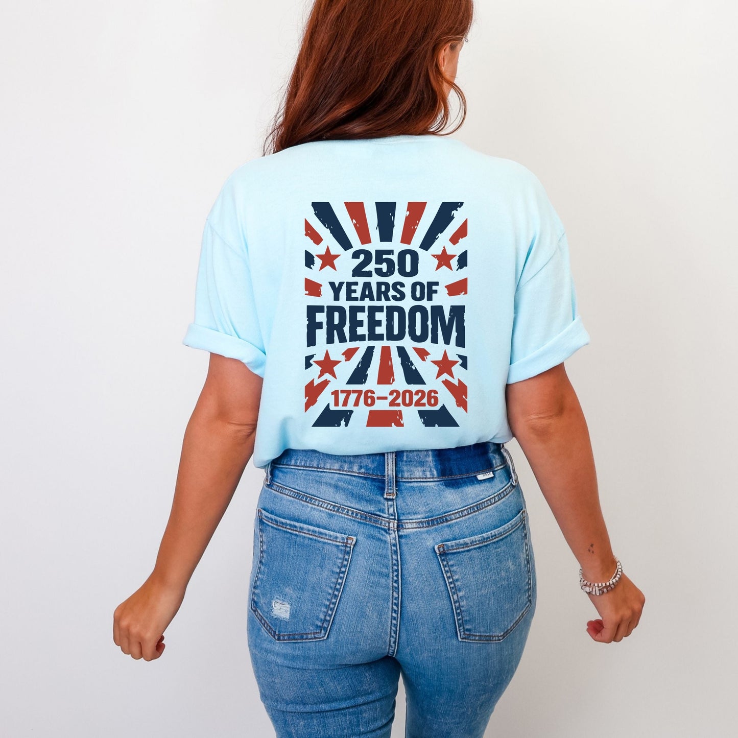 250 Years of Freedom Burst Front and Back - Women's Garment Dyed Graphic T-Shirt
