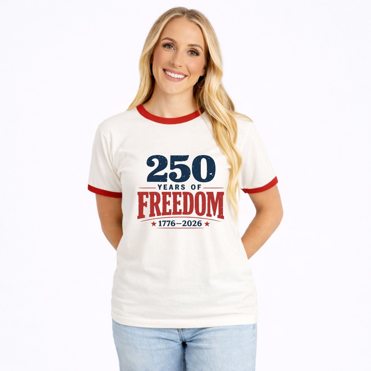250 Years of Freedom Block - Women's Ringer Graphic T-Shirt