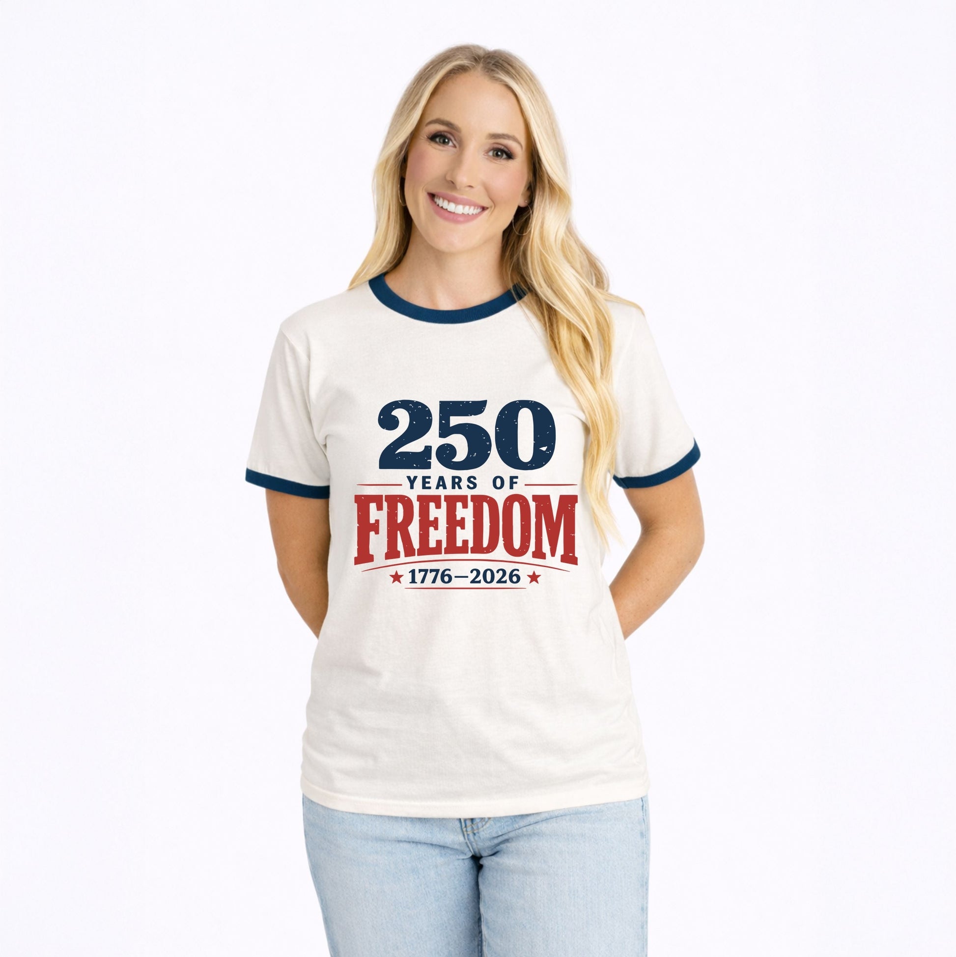 250 Years of Freedom Block - Women's Ringer Graphic T-Shirt