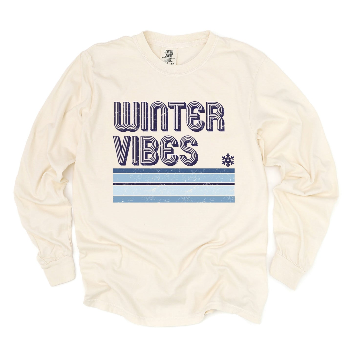 Winter Vibes Stripes - Women's Garment Dyed Long Sleeve Graphic T-Shirt