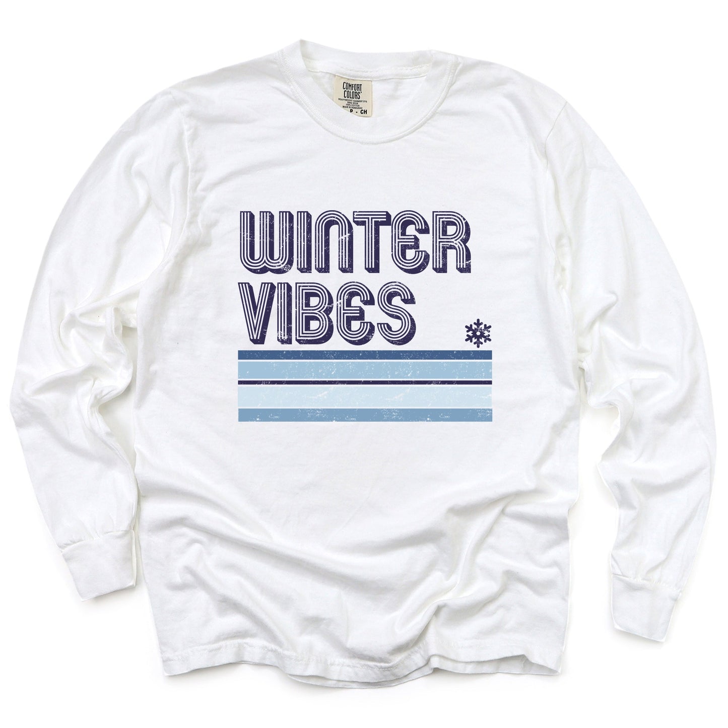 Winter Vibes Stripes - Women's Garment Dyed Long Sleeve Graphic T-Shirt
