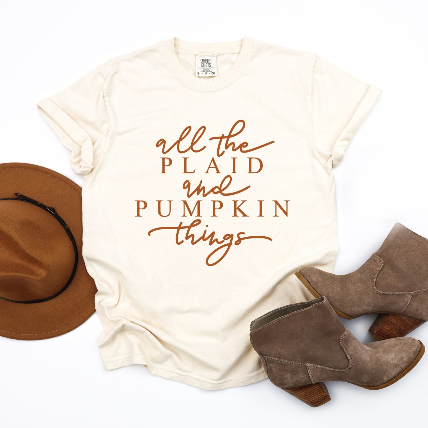 All The Plaid and Pumpkin Things - Women's Garment Dyed Graphic T-Shirt