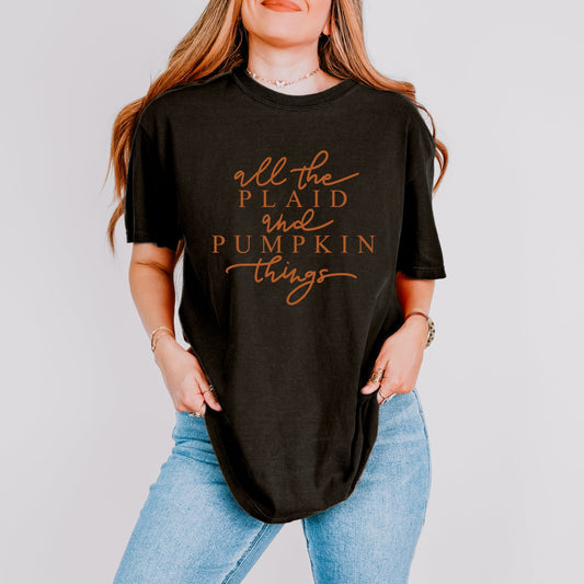 All The Plaid and Pumpkin Things - Women's Garment Dyed Graphic T-Shirt