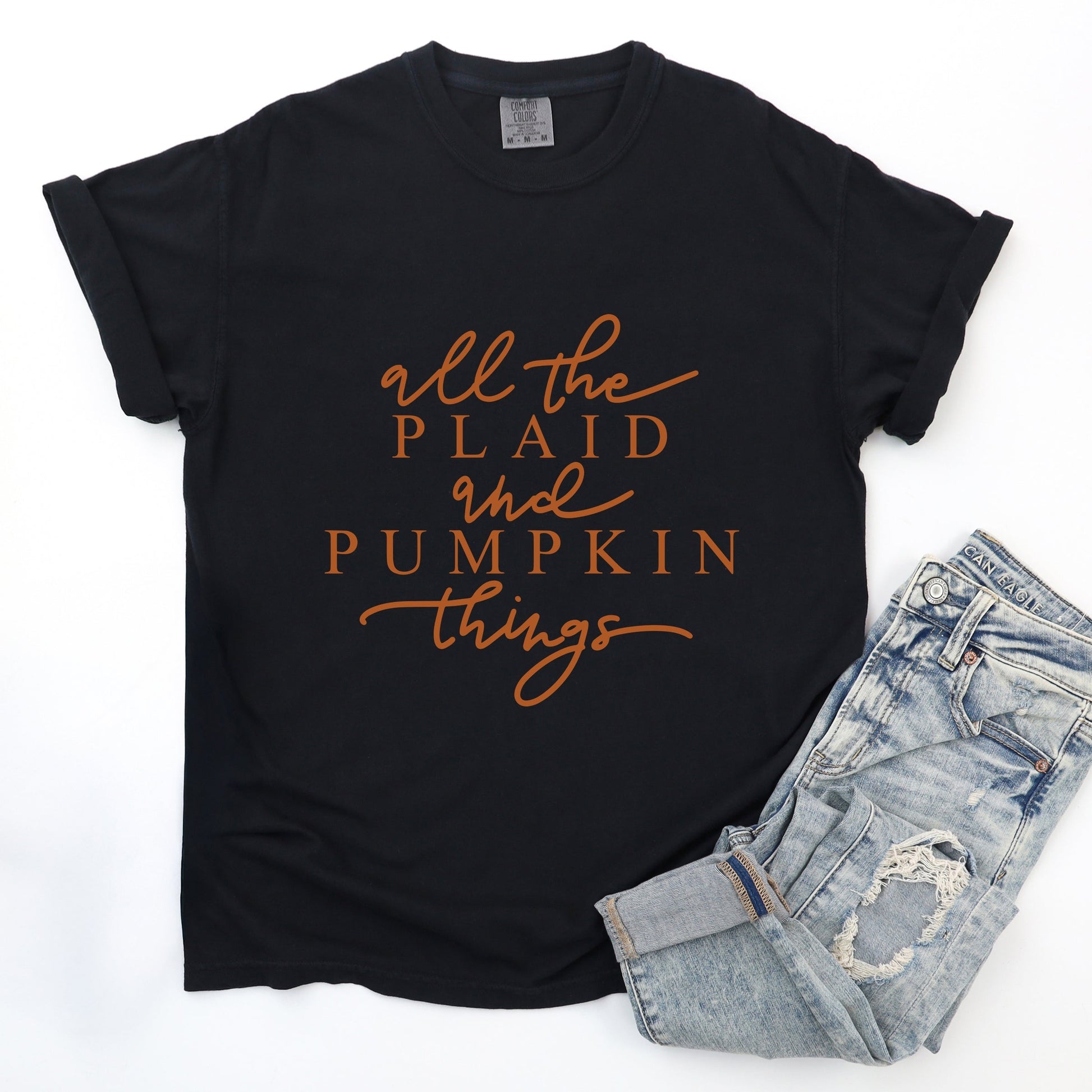 All The Plaid and Pumpkin Things - Women's Garment Dyed Graphic T-Shirt