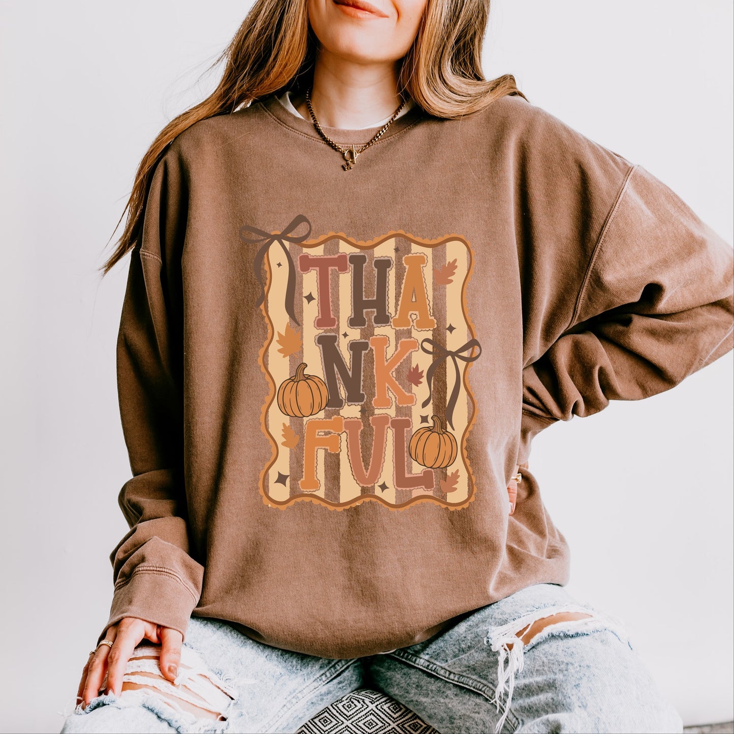 Coquette Thankful Stripes - Women's Lightweight Garment Dyed Sweatshirt