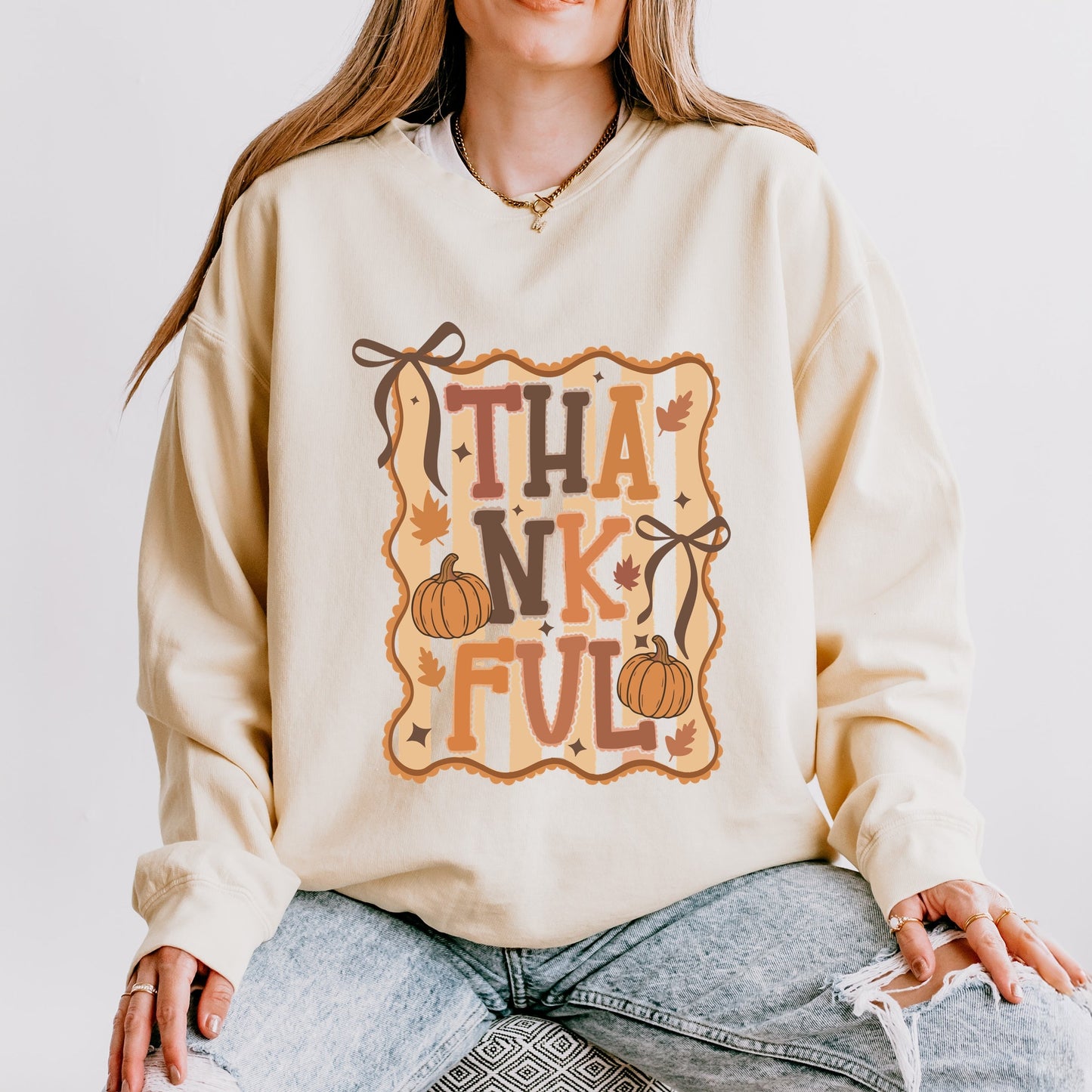 Coquette Thankful Stripes - Women's Lightweight Garment Dyed Sweatshirt