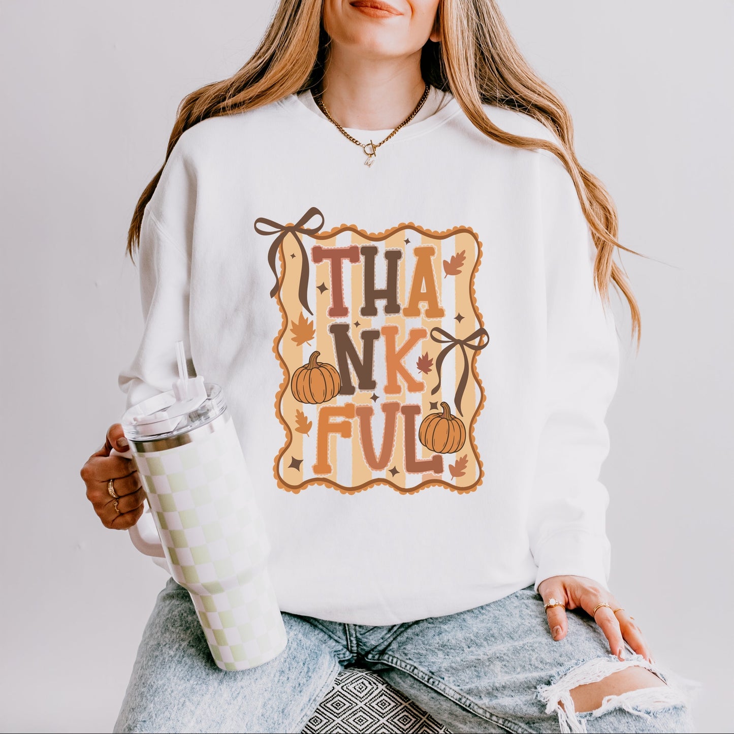 Coquette Thankful Stripes - Women's Lightweight Garment Dyed Sweatshirt