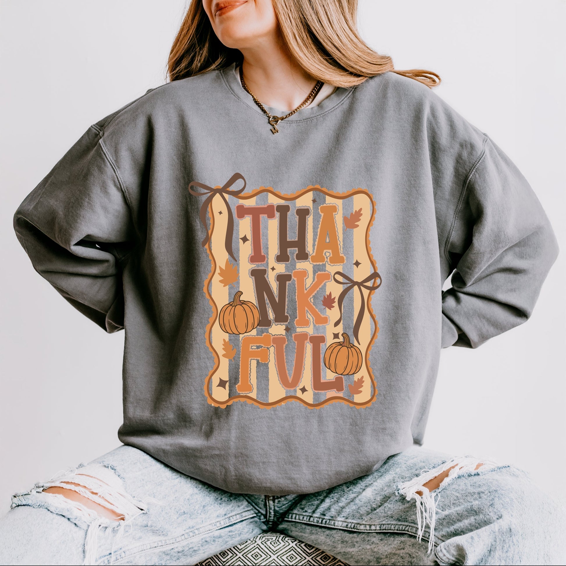 Coquette Thankful Stripes - Women's Lightweight Garment Dyed Sweatshirt