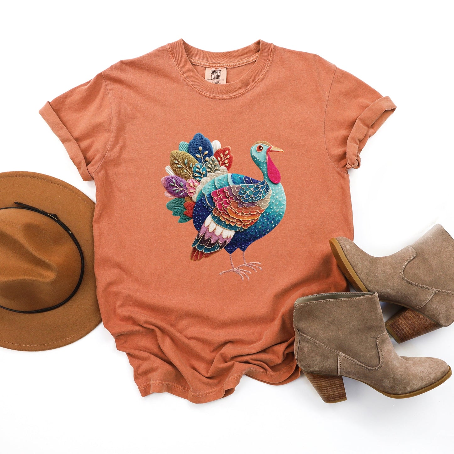 Turkey Patchwork Print - Women's Garment Dyed Graphic T-Shirt