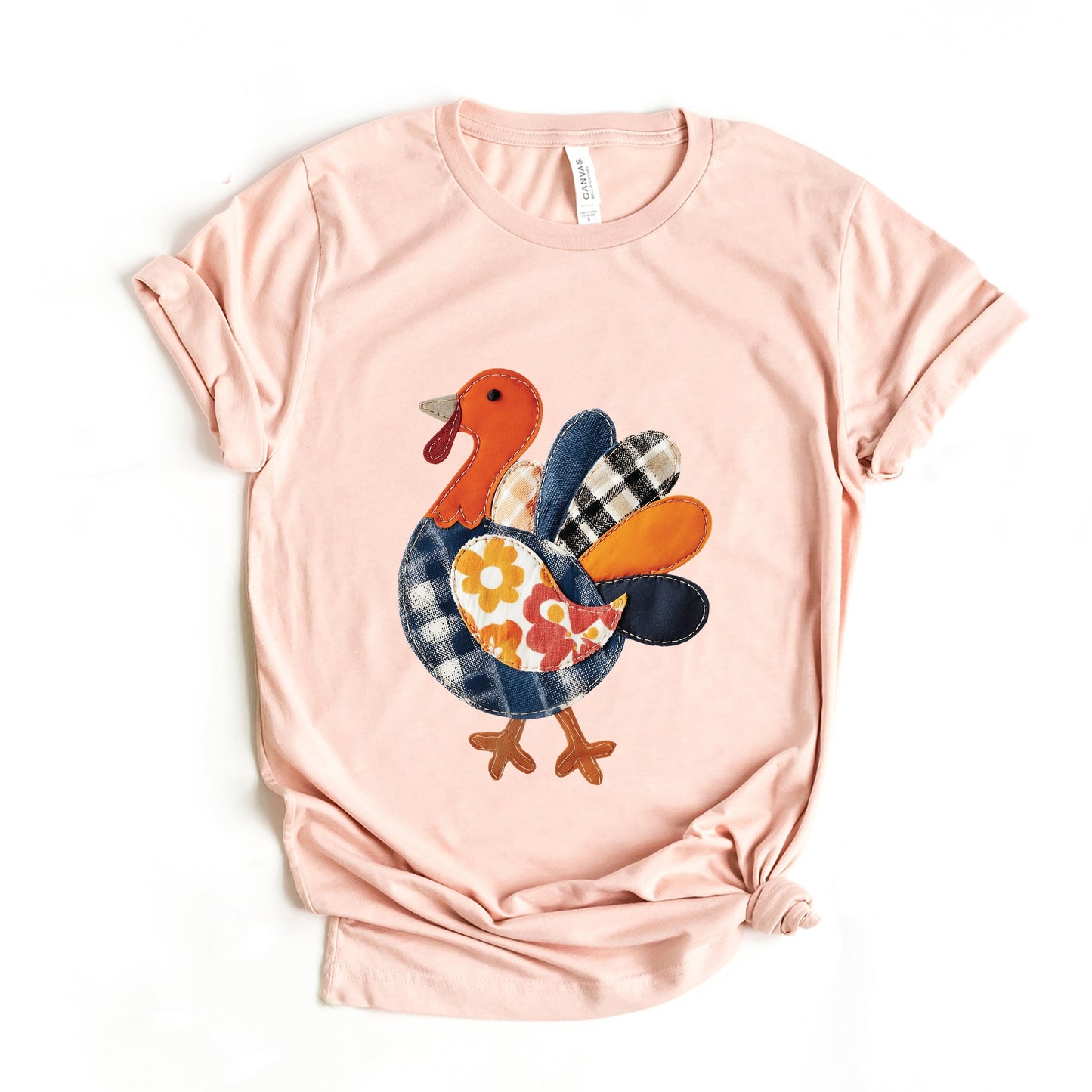 Plaid Turkey Patchwork Print - Women's Short Sleeve Graphic T-Shirt