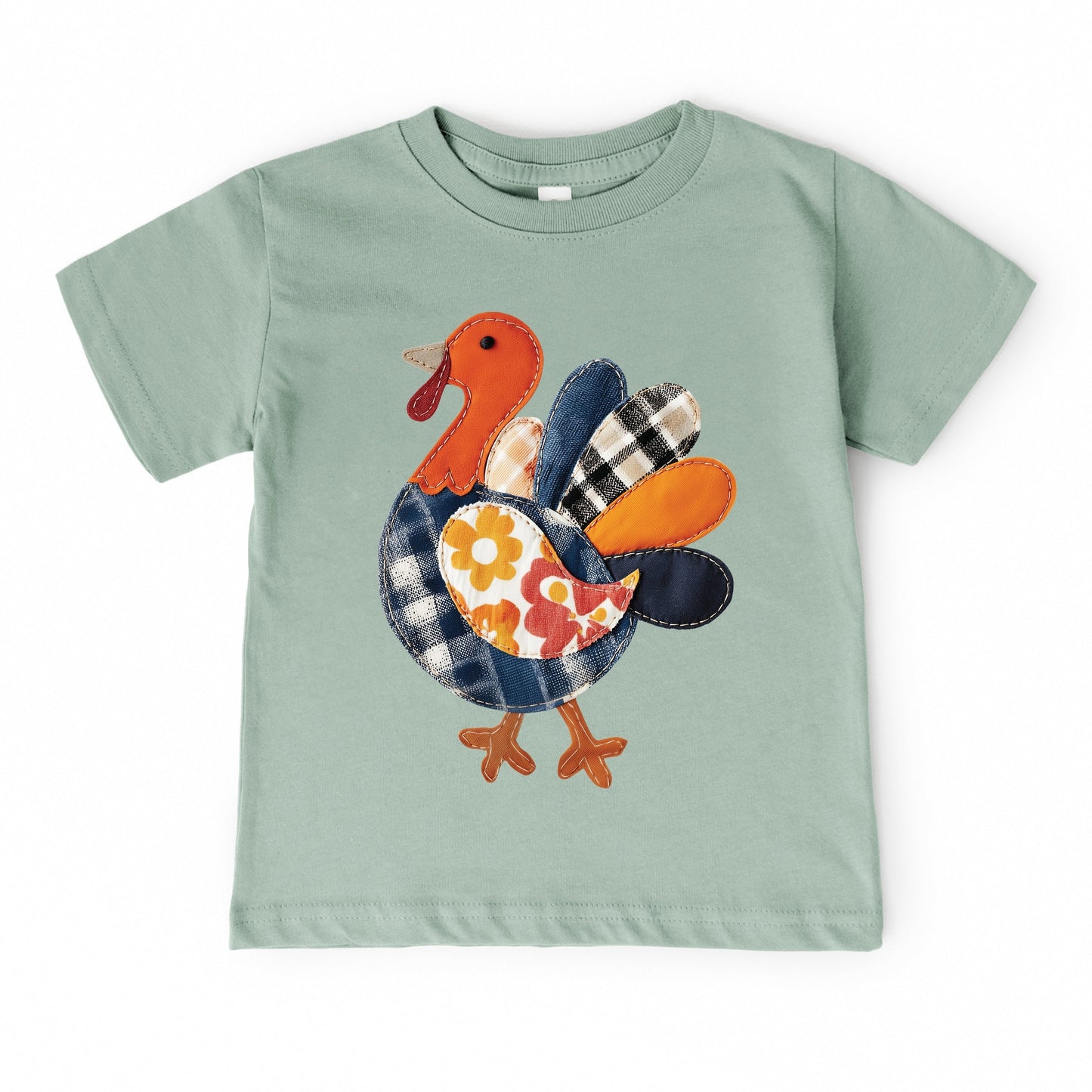 Plaid Turkey Patchwork Print - Toddler Short Sleeve Graphic T-Shirt