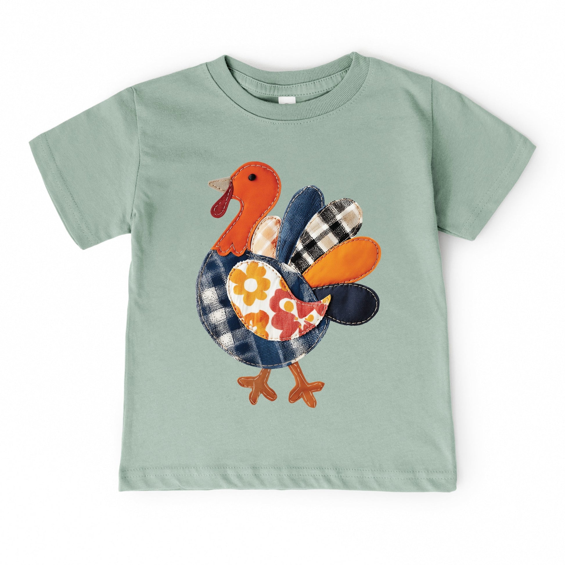 Plaid Turkey Patchwork Print - Toddler Short Sleeve Graphic T-Shirt