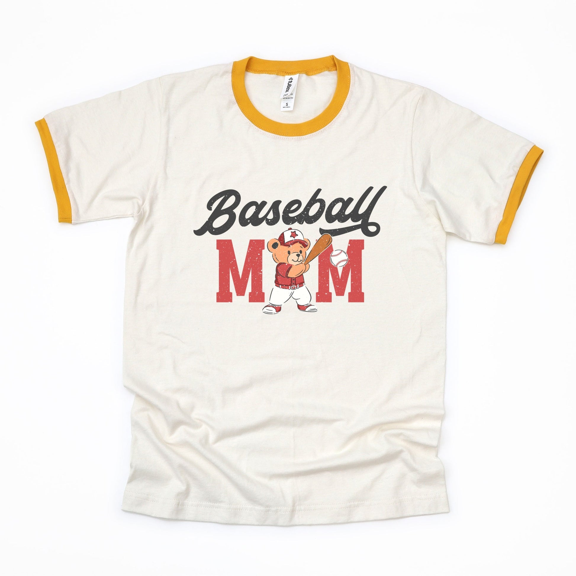 Baseball Mom Teddy Bear - Women's Ringer Graphic T-Shirt