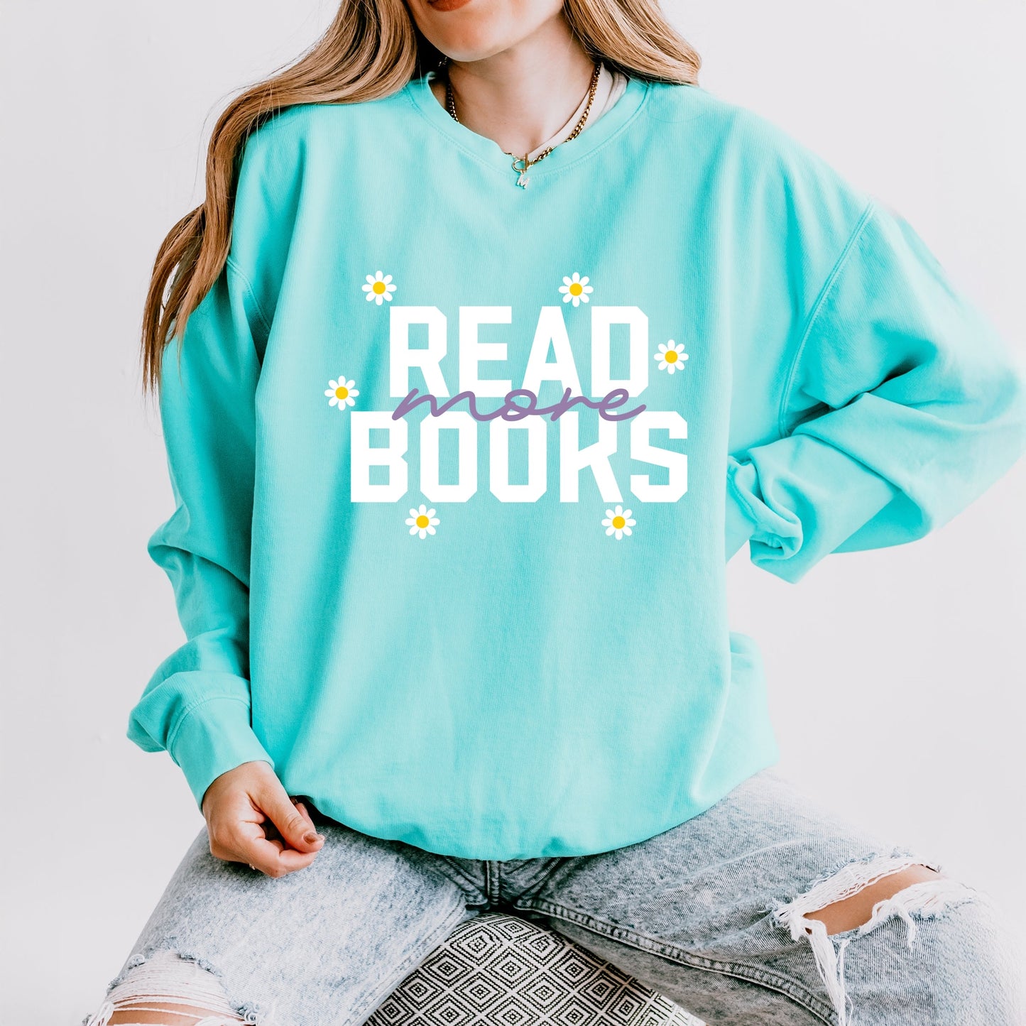 Read More Books Daisies - Women's Lightweight Garment Dyed Sweatshirt