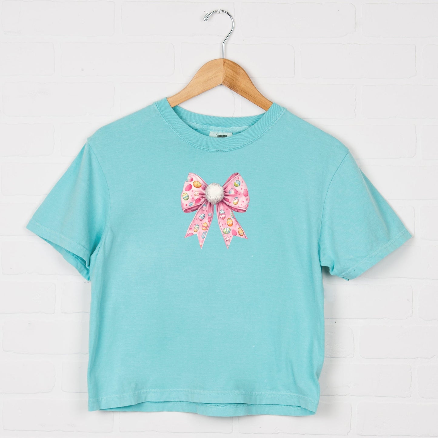 Easter Egg Bow Coquette - Women's Boxy Crop Top Graphic T-Shirt