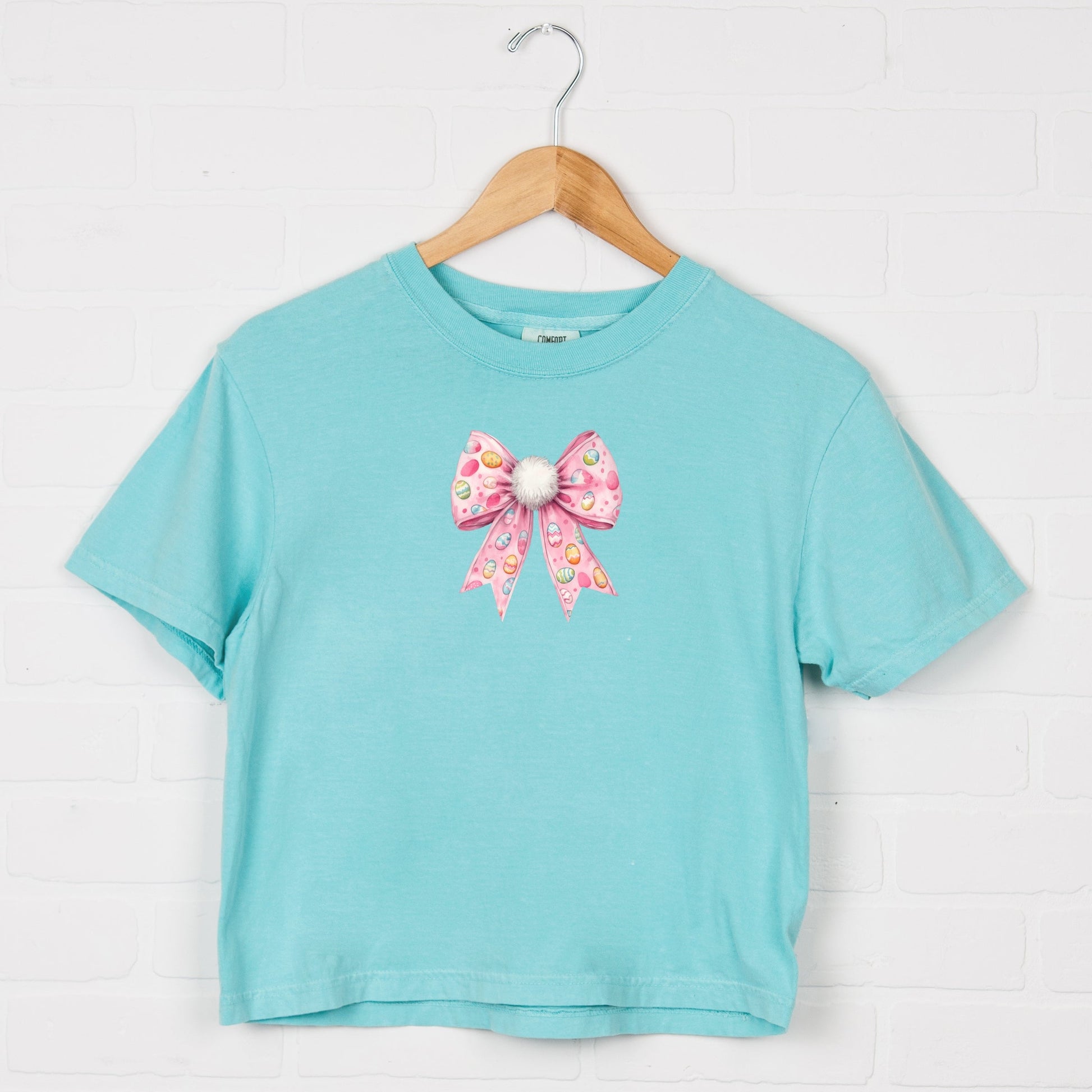 Easter Egg Bow Coquette - Women's Boxy Crop Top Graphic T-Shirt