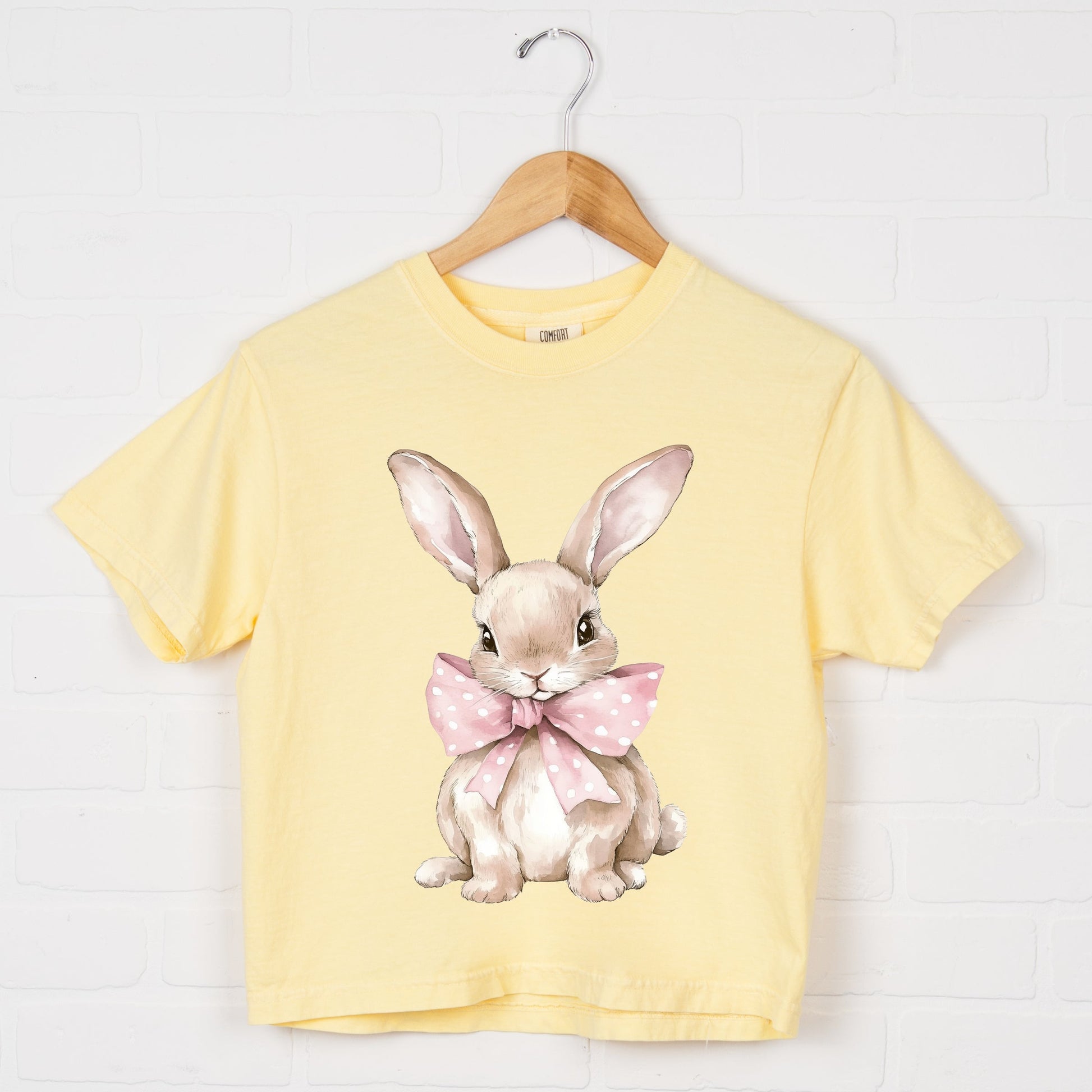 Bunny Watercolor With Bow - Women's Boxy Crop Top Graphic T-Shirt