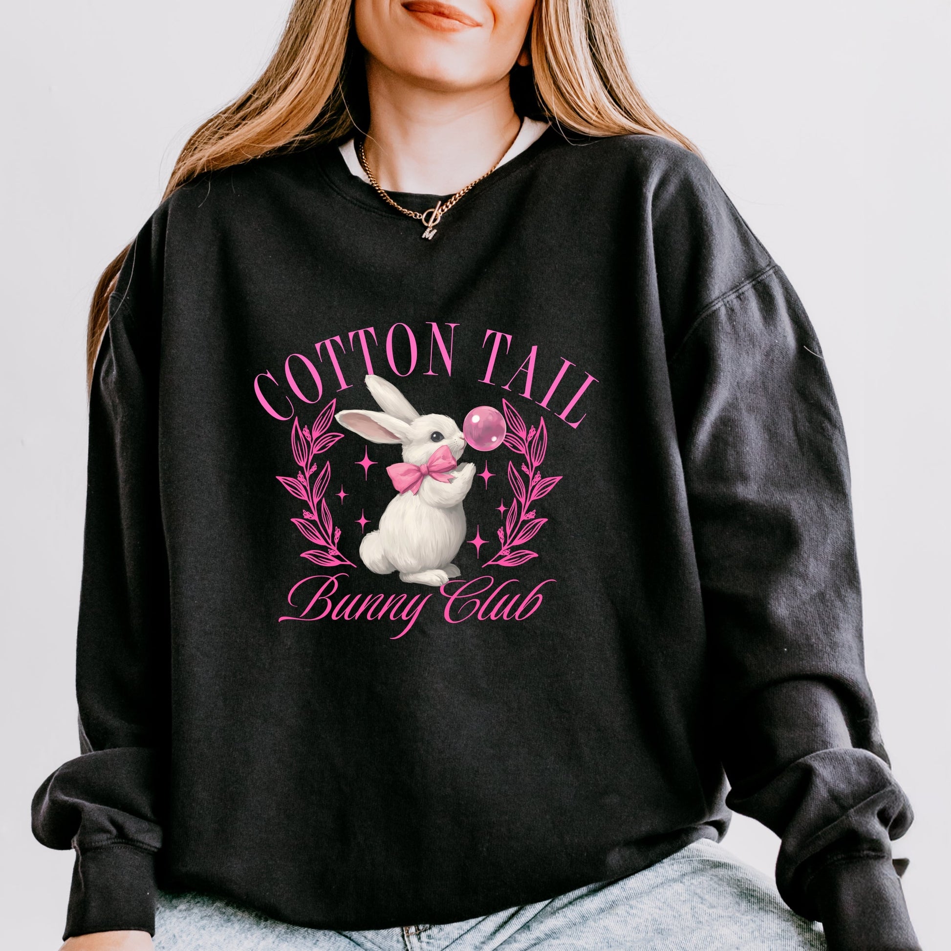 Cotton Tail Bunny Club Bubblegum - Women's Lightweight Garment Dyed Sweatshirt