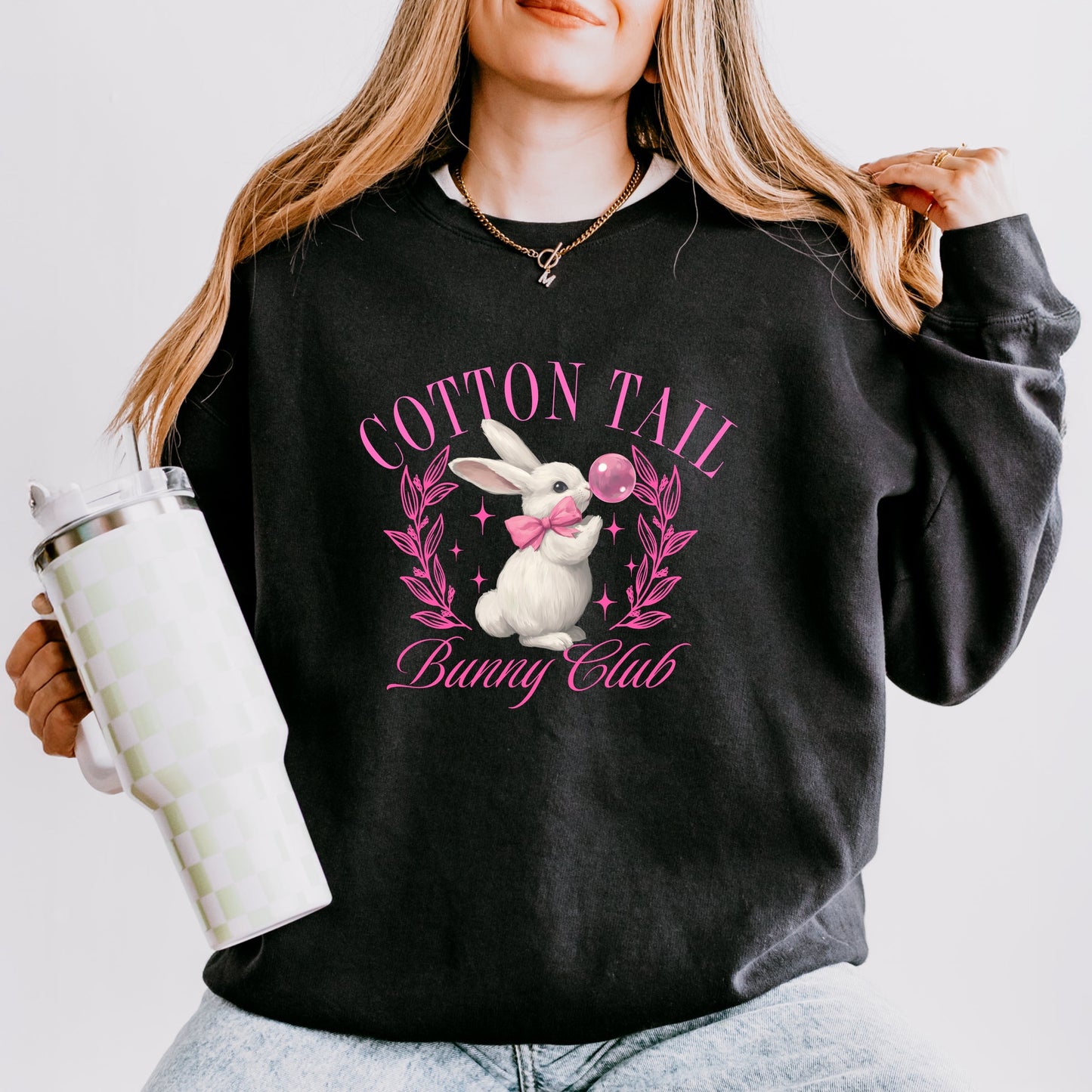 Cotton Tail Bunny Club Bubblegum - Women's Lightweight Garment Dyed Sweatshirt