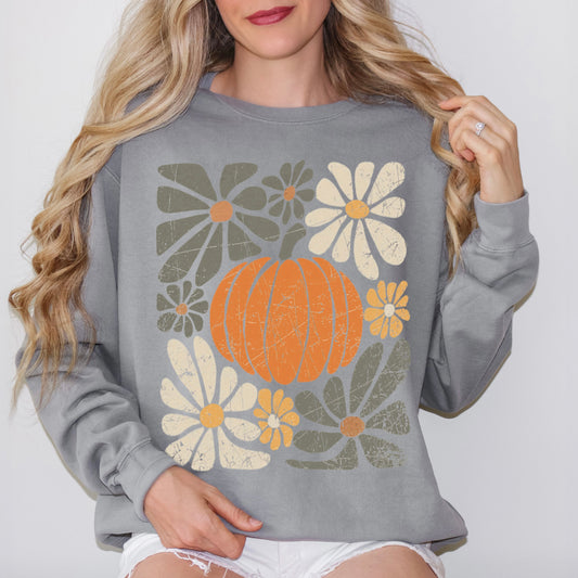 Retro Fall Flowers | Garment Dyed Sweatshirt