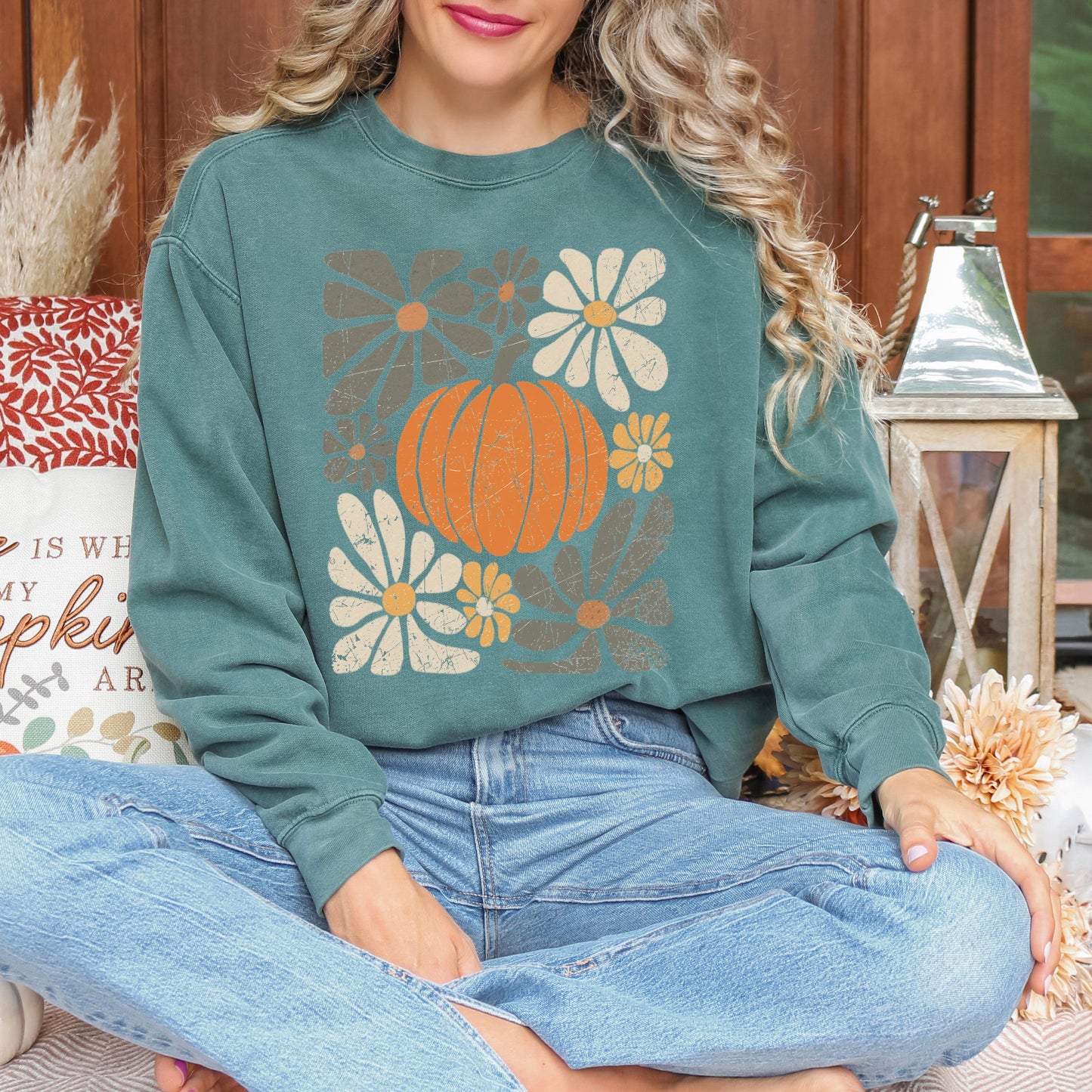 Retro Fall Flowers | Garment Dyed Sweatshirt