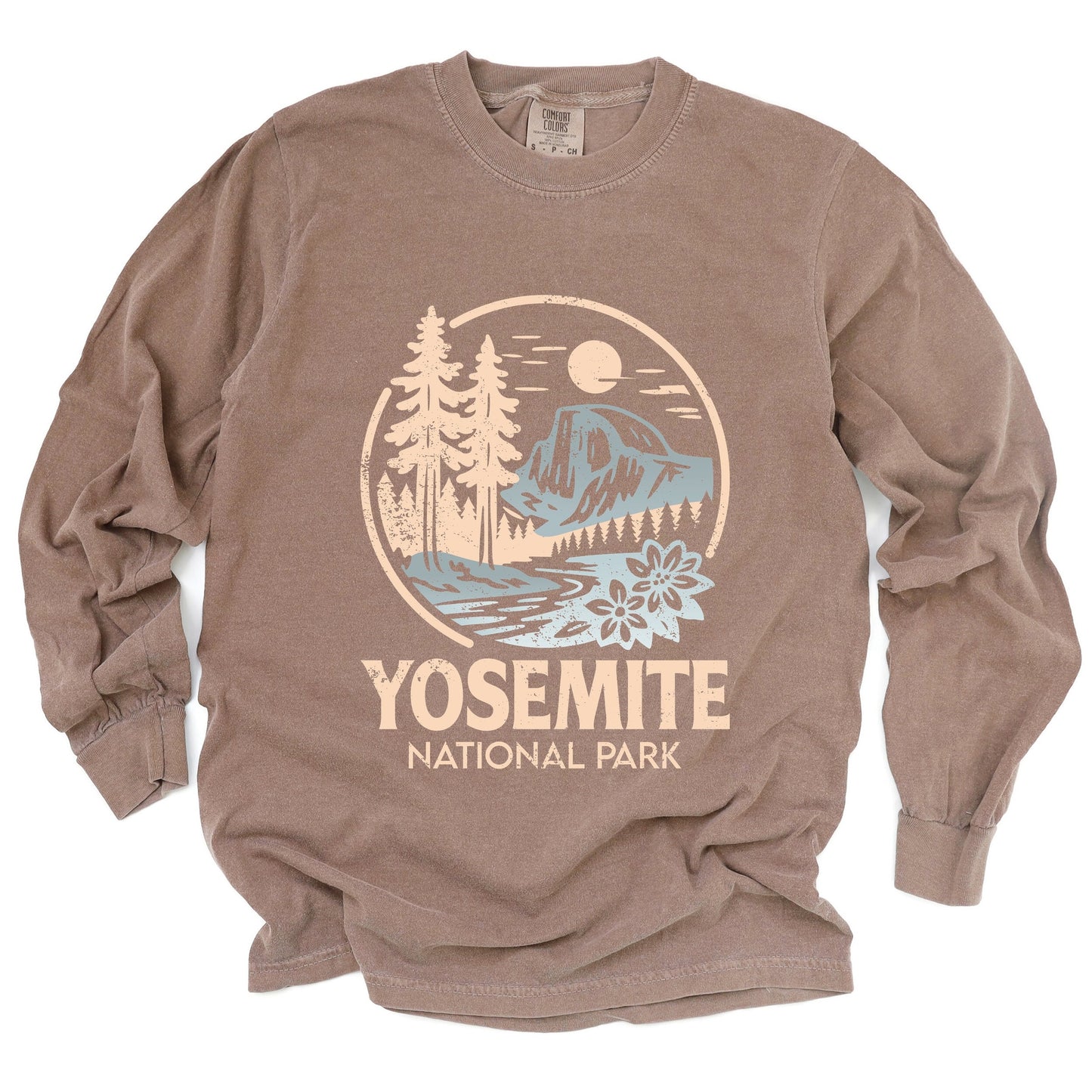 Yosemite National Park Two-Toned Circle - Women's Garment Dyed Long Sleeve Graphic T-Shirt
