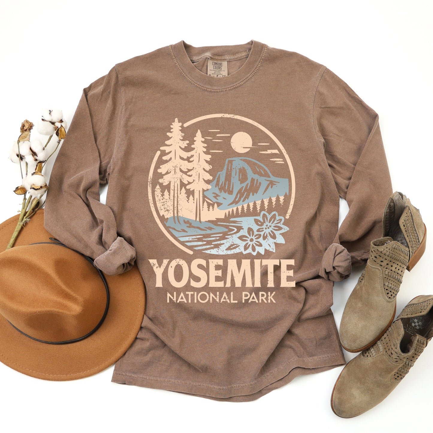 Yosemite National Park Two-Toned Circle - Women's Garment Dyed Long Sleeve Graphic T-Shirt