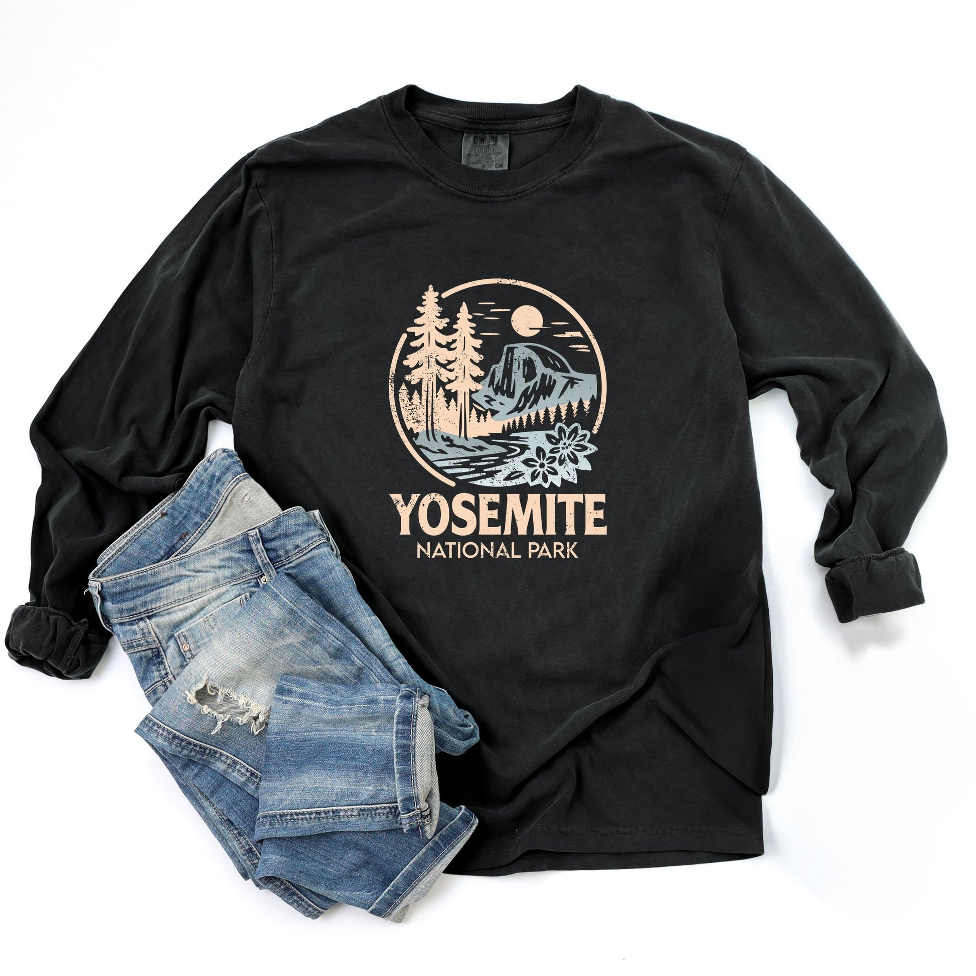 Yosemite National Park Two-Toned Circle - Women's Garment Dyed Long Sleeve Graphic T-Shirt