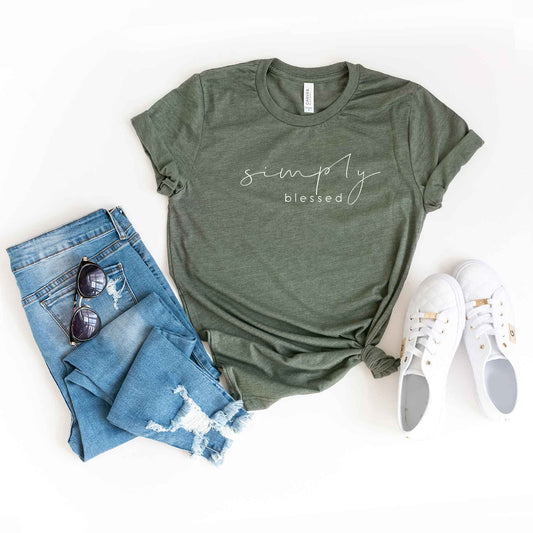 Simply Blessed Cursive | Short Sleeve Crew Neck