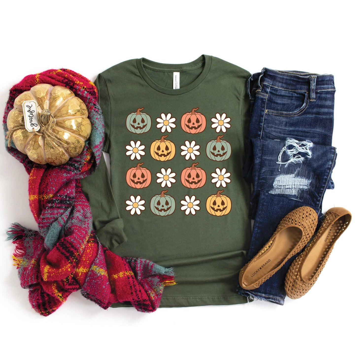 Pumpkin Daisies | Long Sleeve Crew Neck