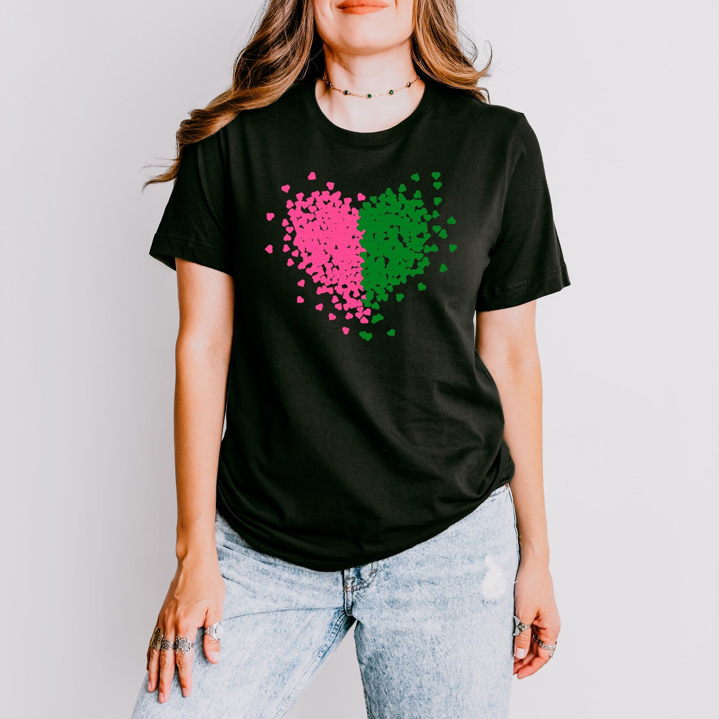 Pink and Green Hearts | Short Sleeve Crew Neck