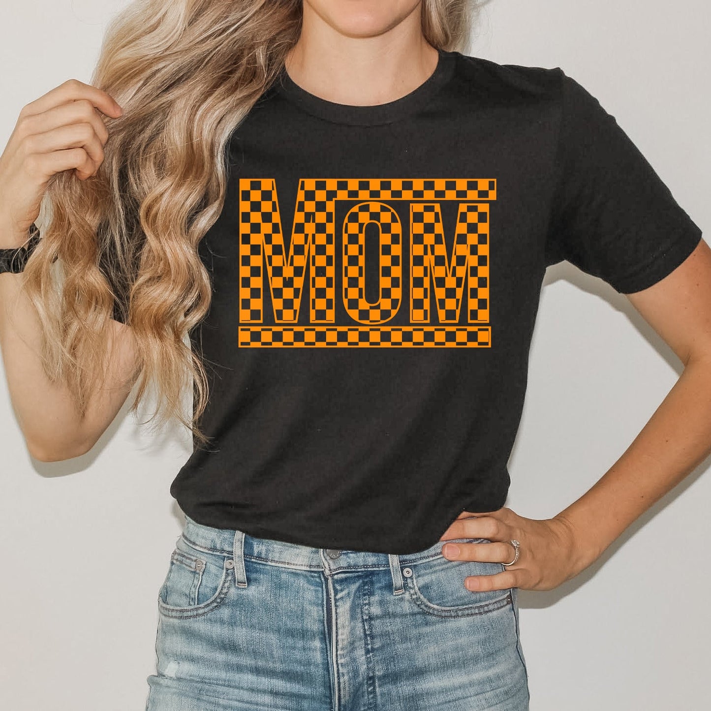 Mom Checkered Box Puff Print | Short Sleeve Graphic Tee