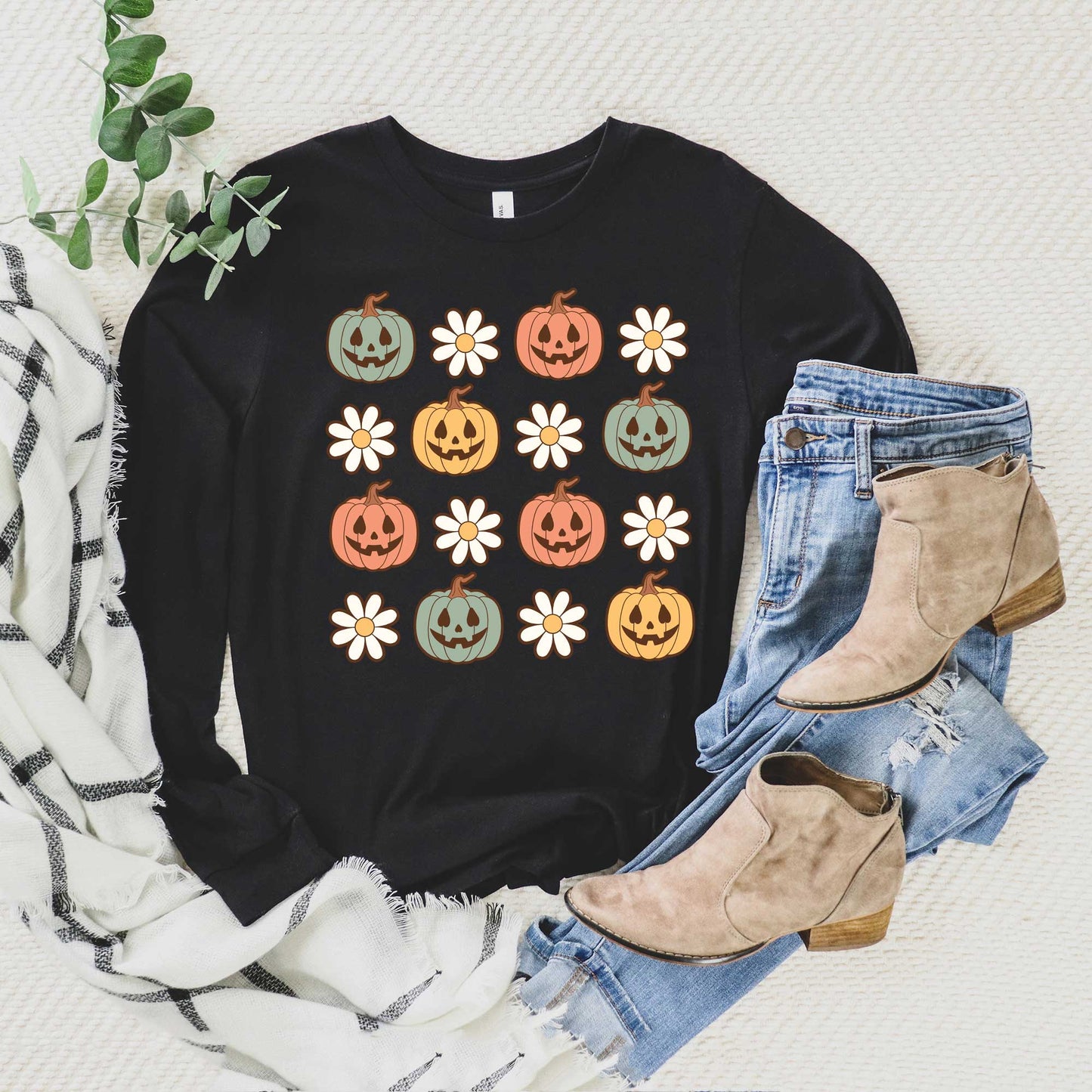 Pumpkin Daisies | Long Sleeve Crew Neck