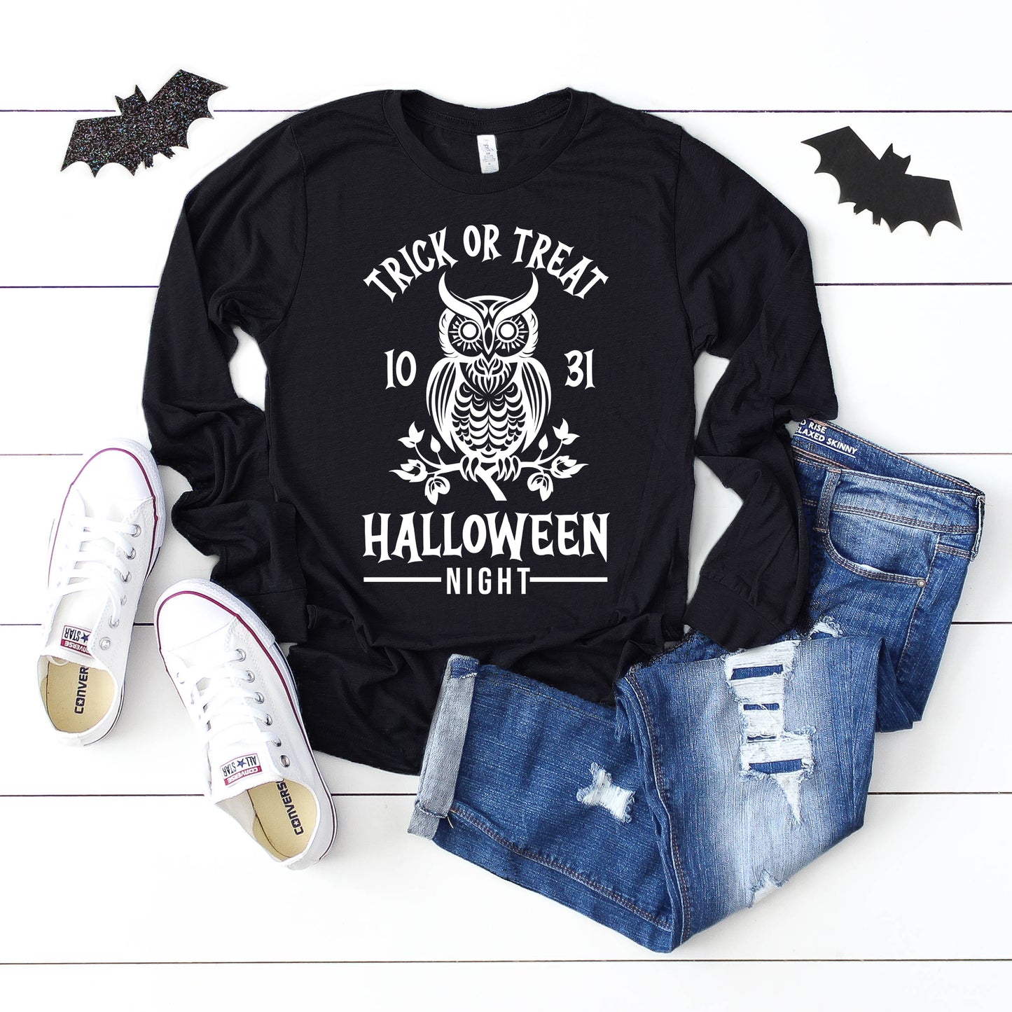 Trick Or Treat Owl | Long Sleeve Crew Neck