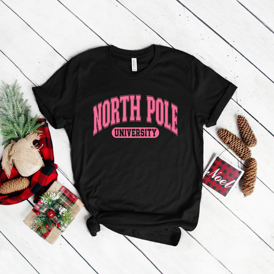 Pink North Pole University | Short Sleeve Crew Neck