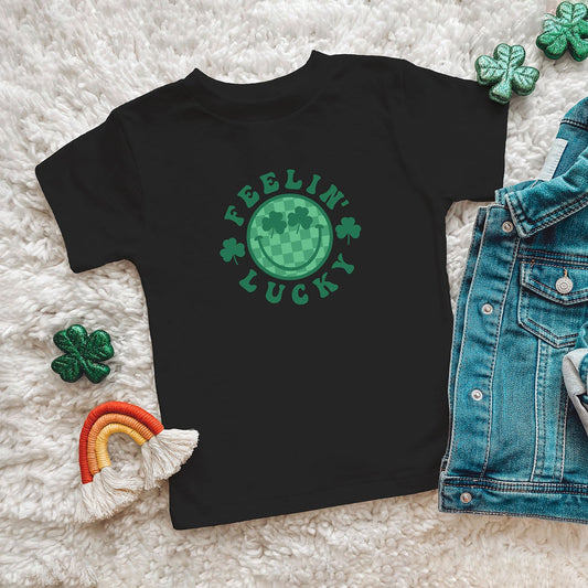 Feelin Lucky Checkered Smiley Face | Toddler Short Sleeve Crew Neck