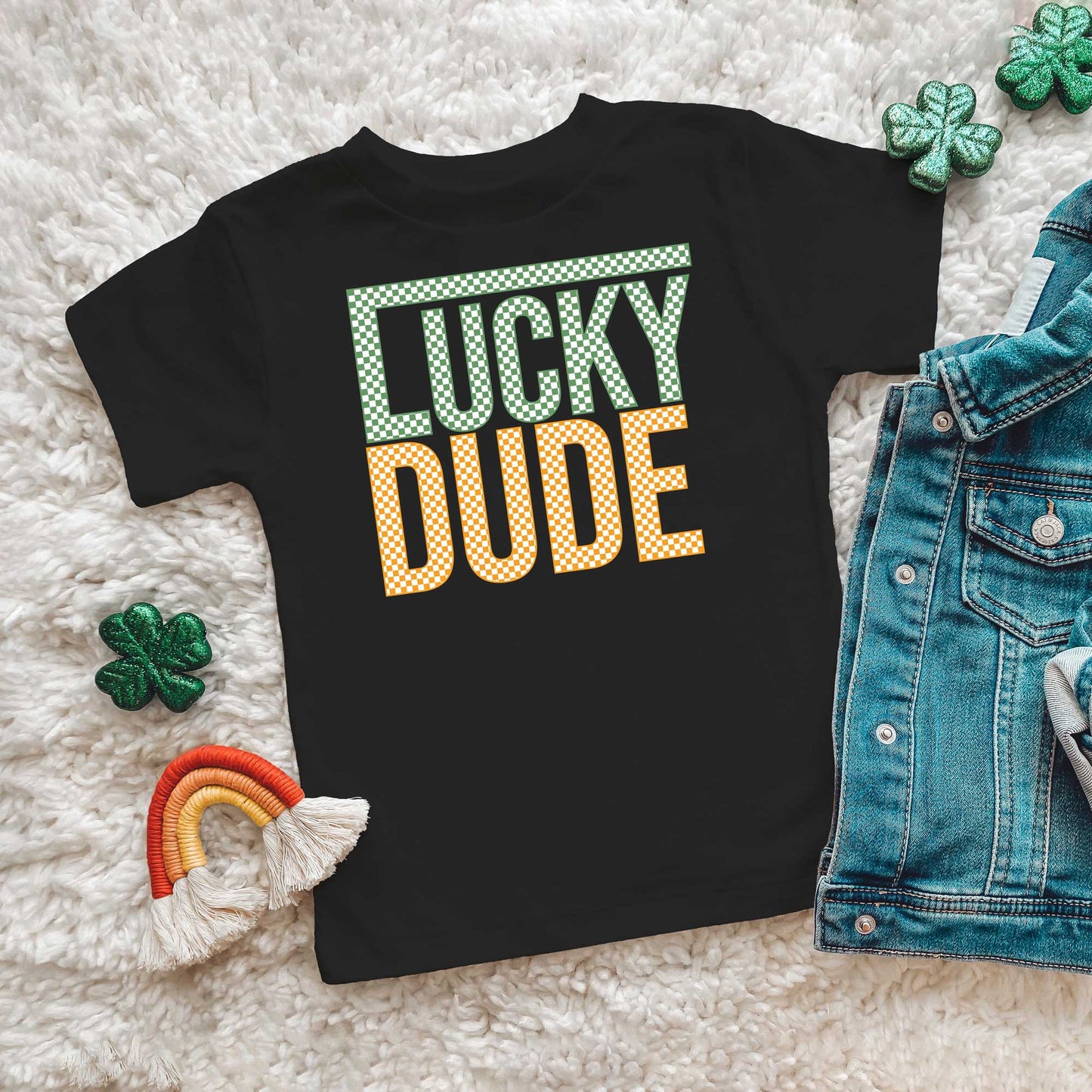 Block Checkered Lucky Dude | Youth Short Sleeve Crew Neck