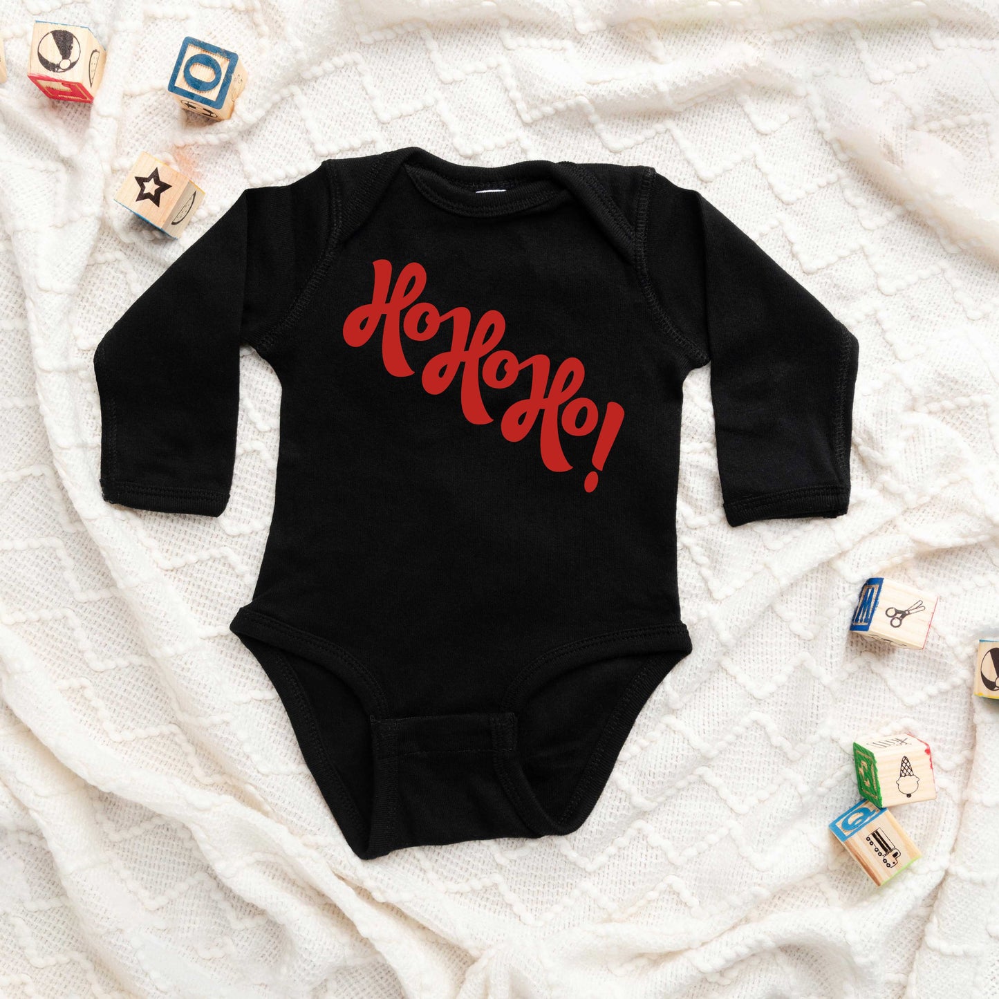 Diagonal Ho Ho Ho | Baby Graphic Long Sleeve Onesie